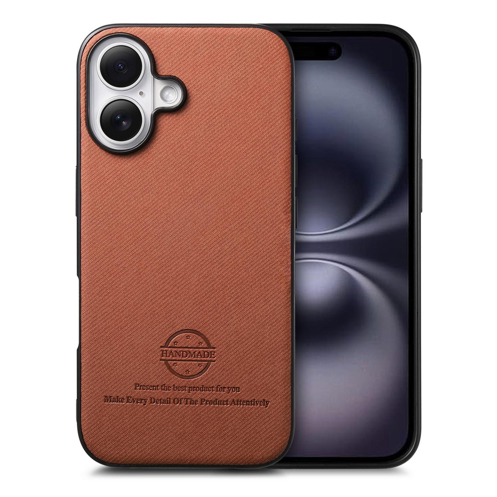 For iPhone 17 Twill Fabric Leather Skin Back Phone Case(Brown) - Shopkiz.com