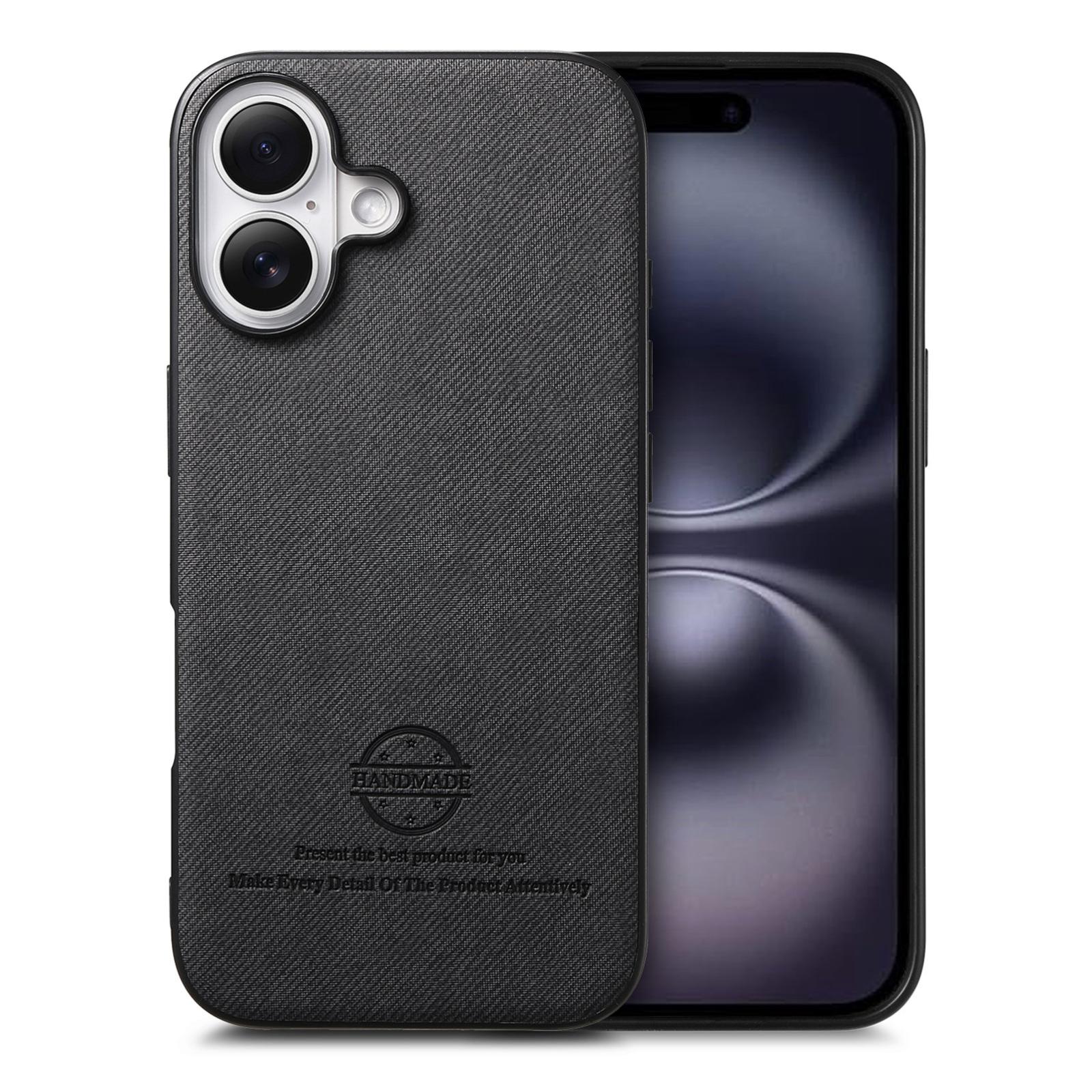 For iPhone 17 Twill Fabric Leather Skin Back Phone Case(Black) - Shopkiz.com
