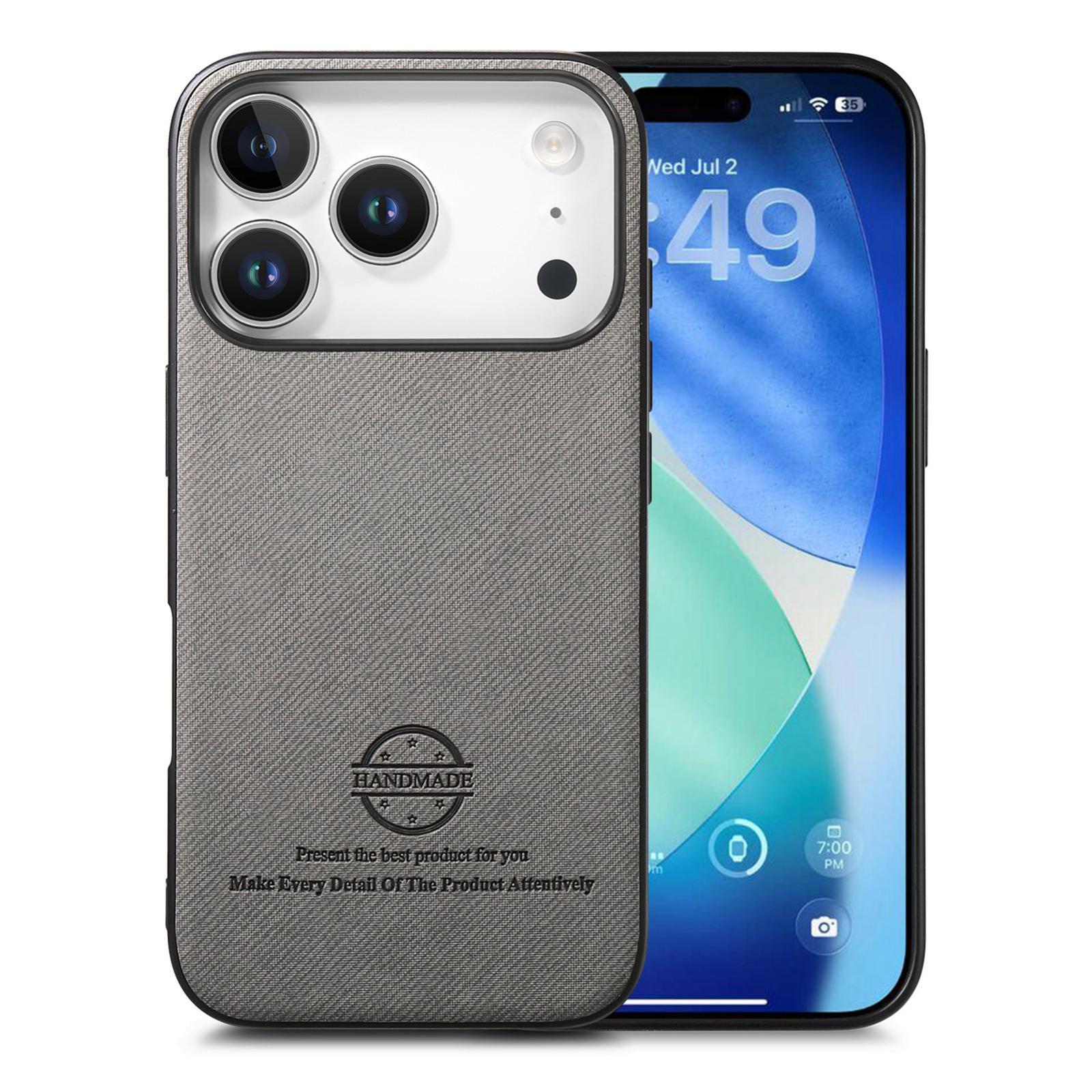 For iPhone 17 Pro Twill Fabric Leather Skin Back Phone Case(Gray) - Shopkiz.com