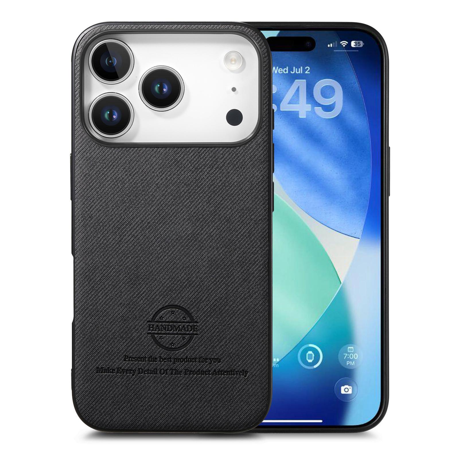 For iPhone 17 Pro Twill Fabric Leather Skin Back Phone Case(Black) - Shopkiz.com