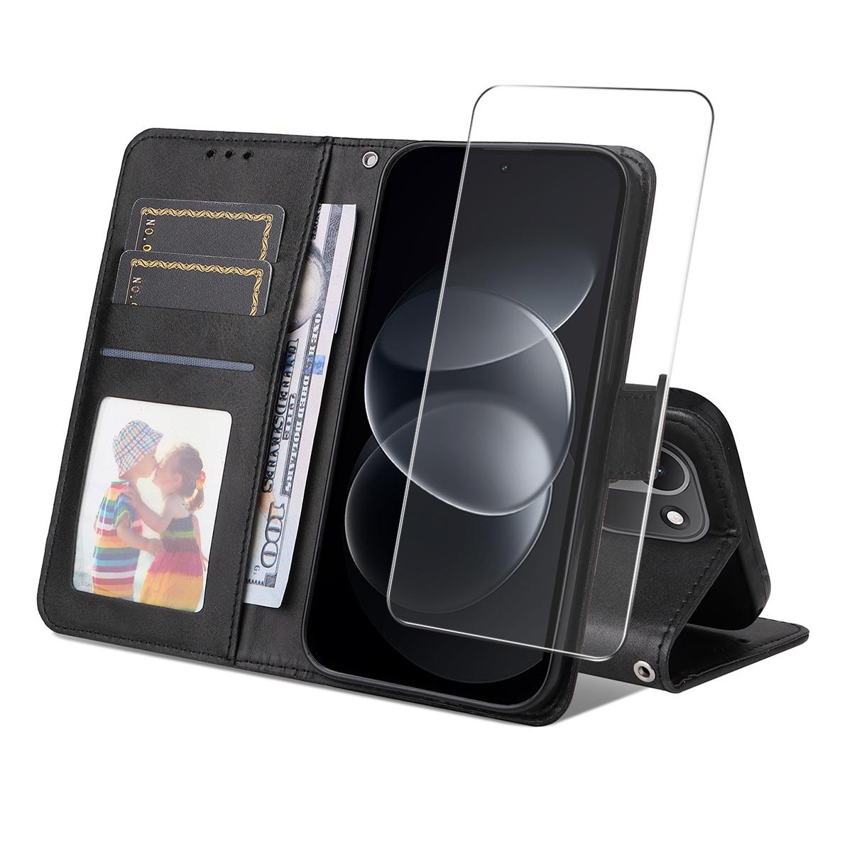 For Redmi Note 17 Pro+ 5G Global163mm ENKAY Card Wallet Calf Texture Leather Phone Case with Screen Film(Black) - Shopkiz.com