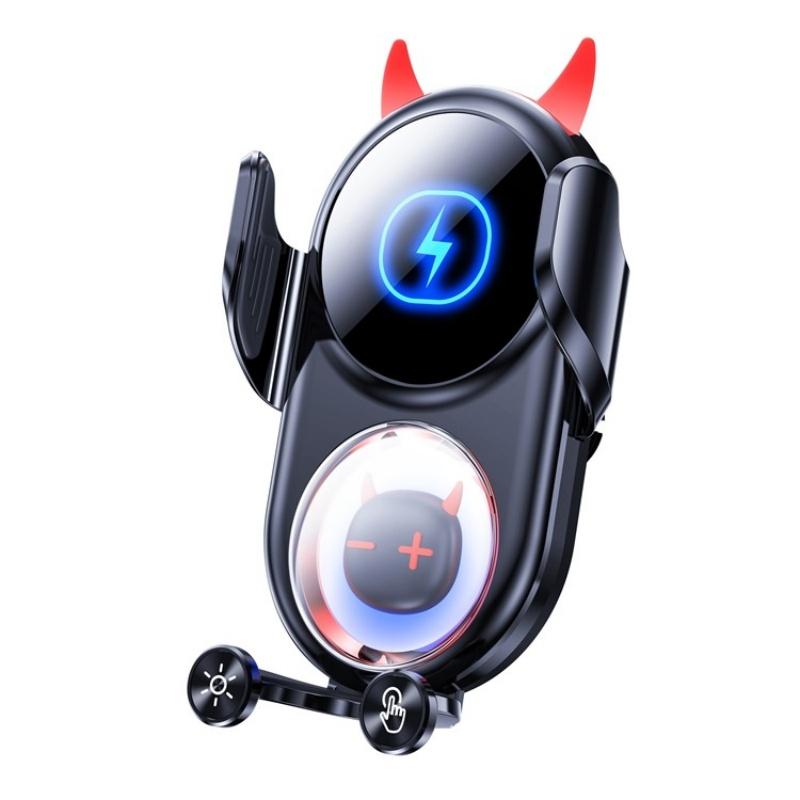 D1 Devil Design Air Vent Mount Phone Holder Stand 15W Car Wireless Charger(Black) - Shopkiz.com