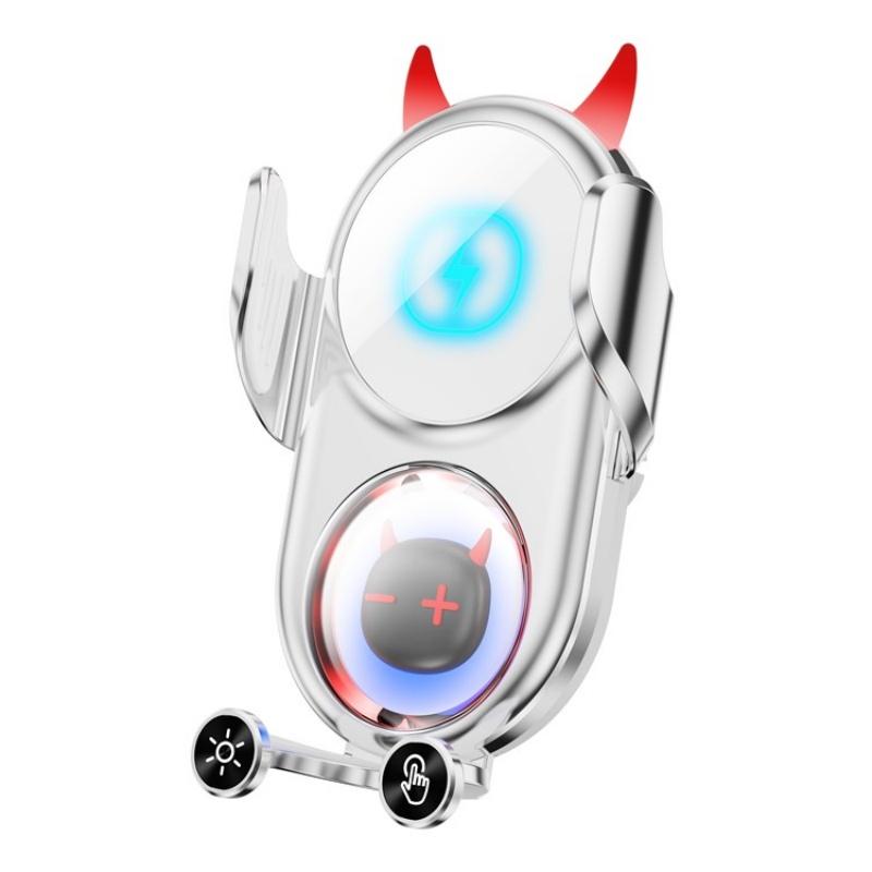 D1 Devil Design Air Vent Mount Phone Holder Stand 15W Car Wireless Charger(White) - Shopkiz.com