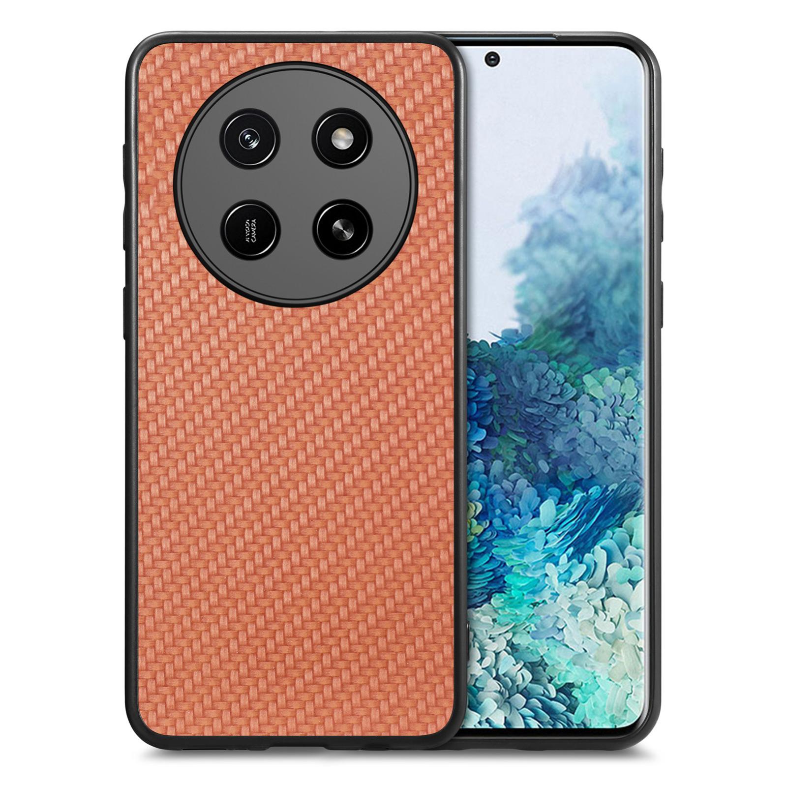 For Honor X80 Pro Max 5G Carbon Fiber Texture Leather Back Cover Phone Case(Brown) - Shopkiz.com