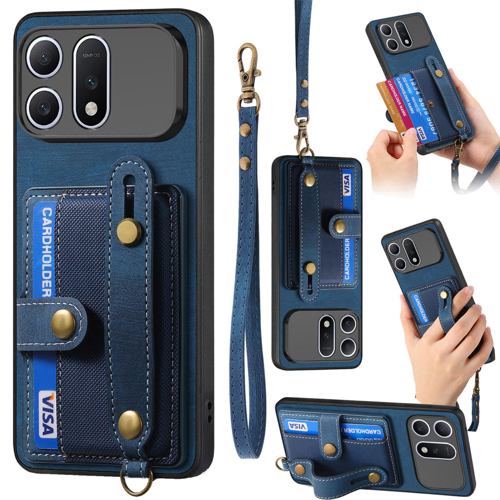 For Honor Win Turbo 5G Retro Cross Wristband Wallet Leather Back Phone Case(Blue) - Shopkiz.com