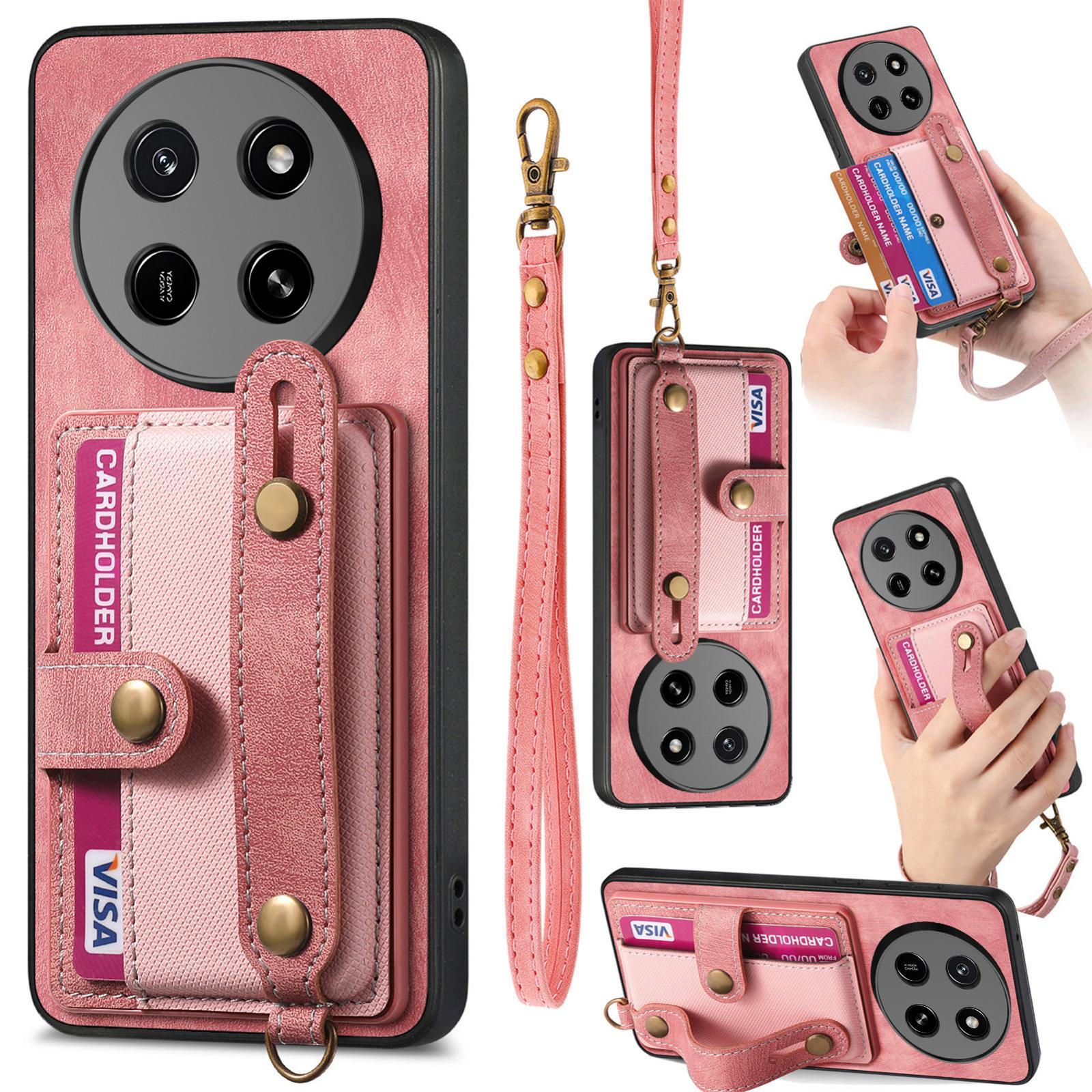For Honor X80 Pro Max 5G Retro Cross Wristband Wallet Leather Back Phone Case(Pink) - Shopkiz.com