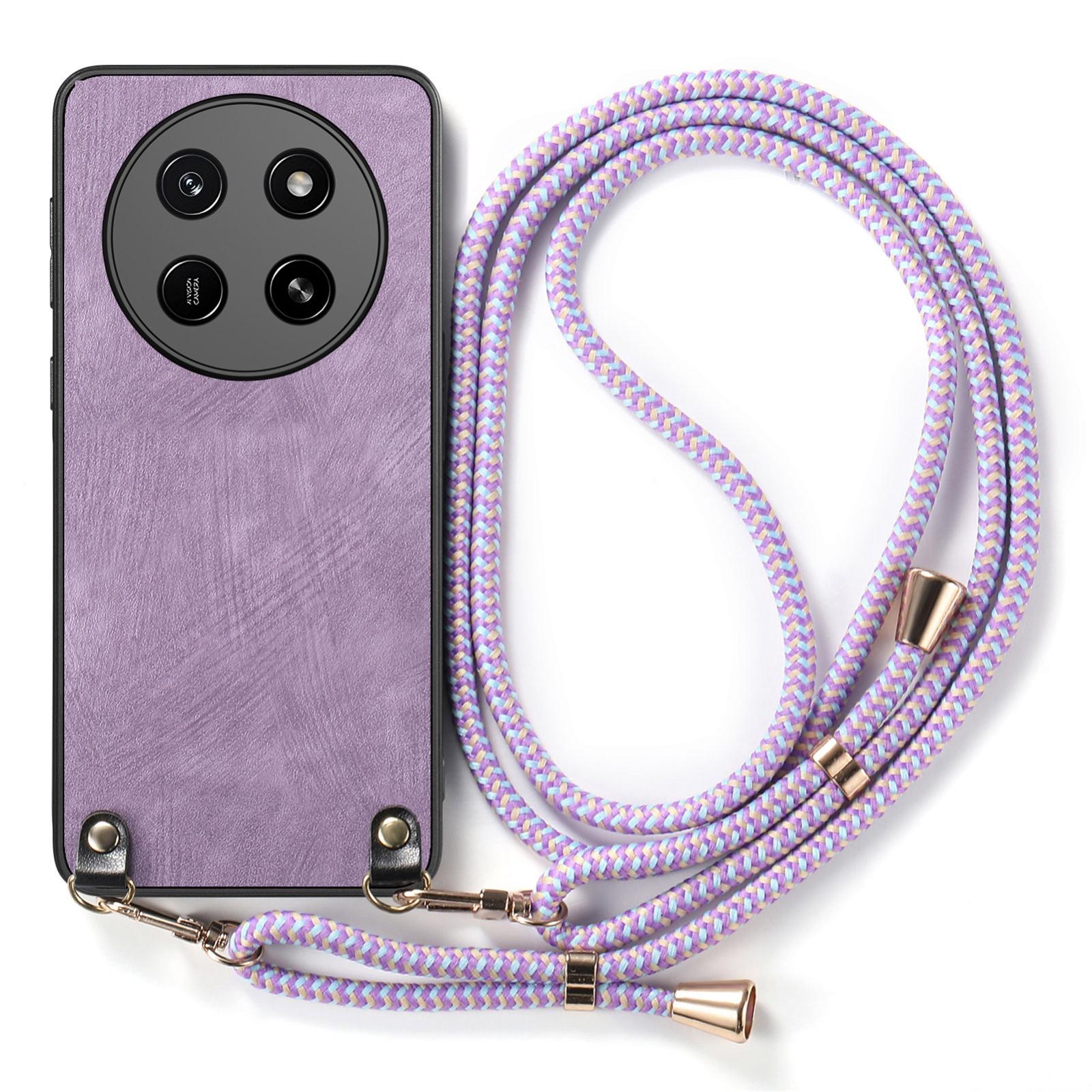 For Honor X80 Pro Max 5G Vintage Leather PC Back Cover Phone Case with Crossbody Strap(Purple) - Shopkiz.com