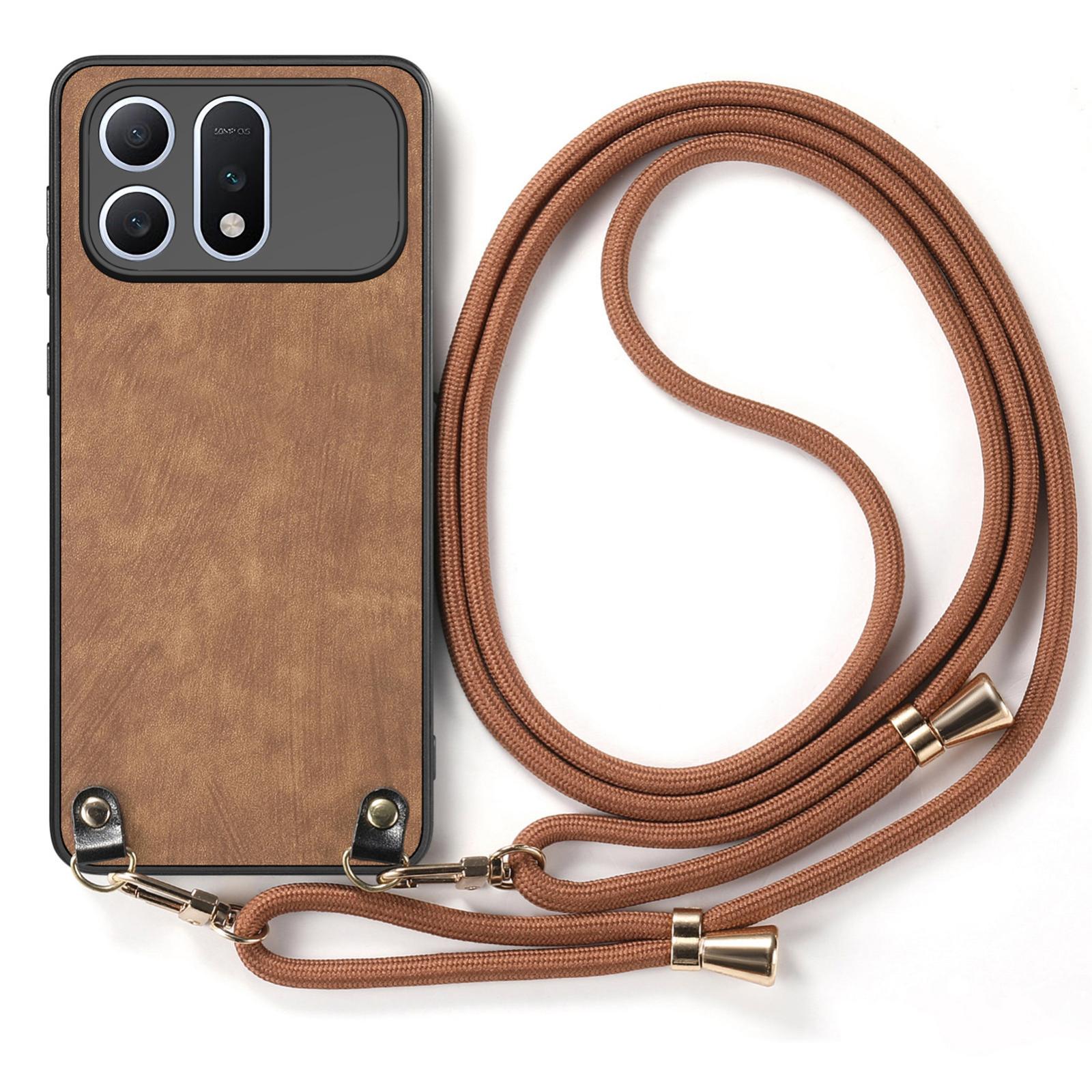 For Honor Win Turbo 5G Vintage Leather PC Back Cover Phone Case with Crossbody Strap(Brown) - Shopkiz.com