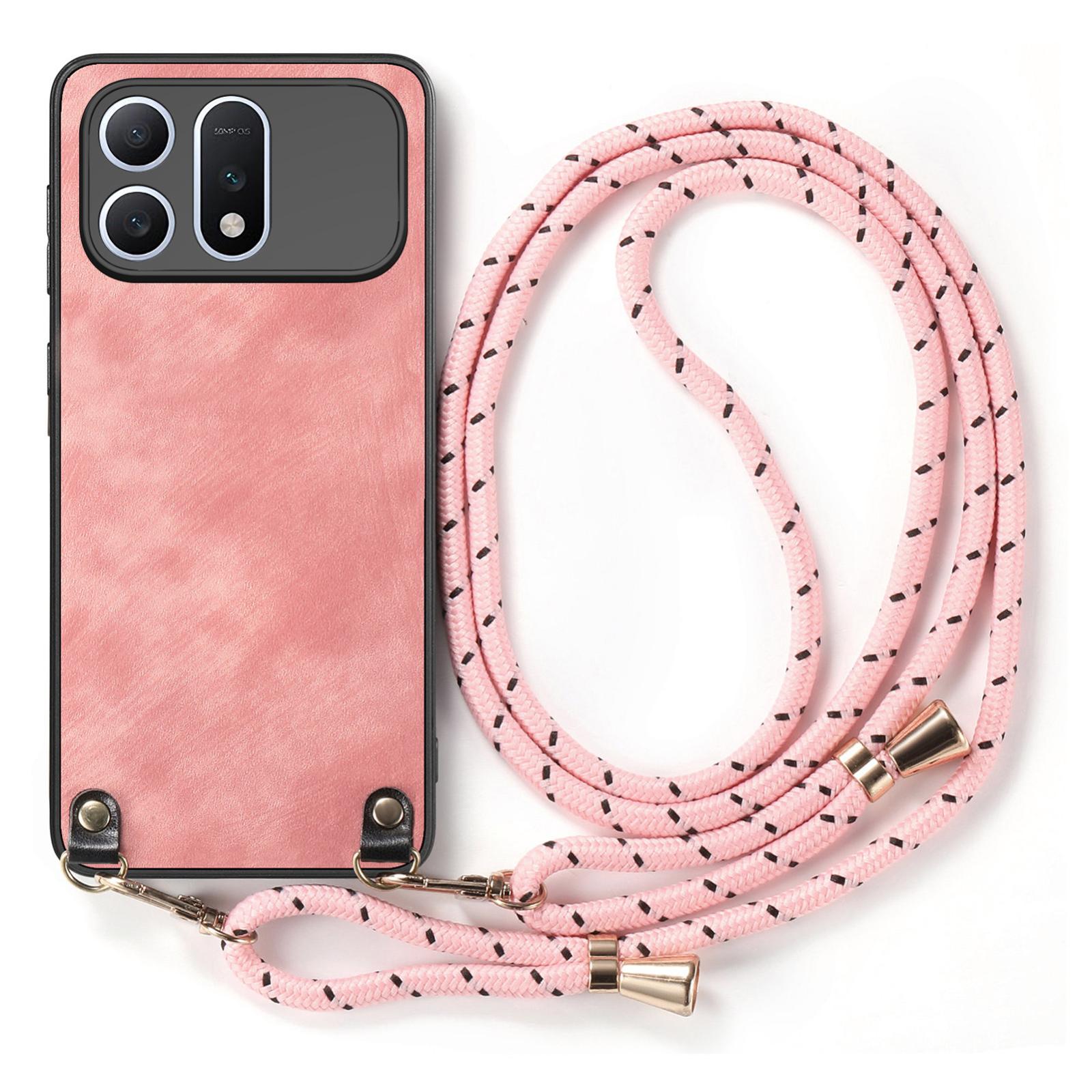 For Honor Win Turbo 5G Vintage Leather PC Back Cover Phone Case with Crossbody Strap(Pink) - Shopkiz.com