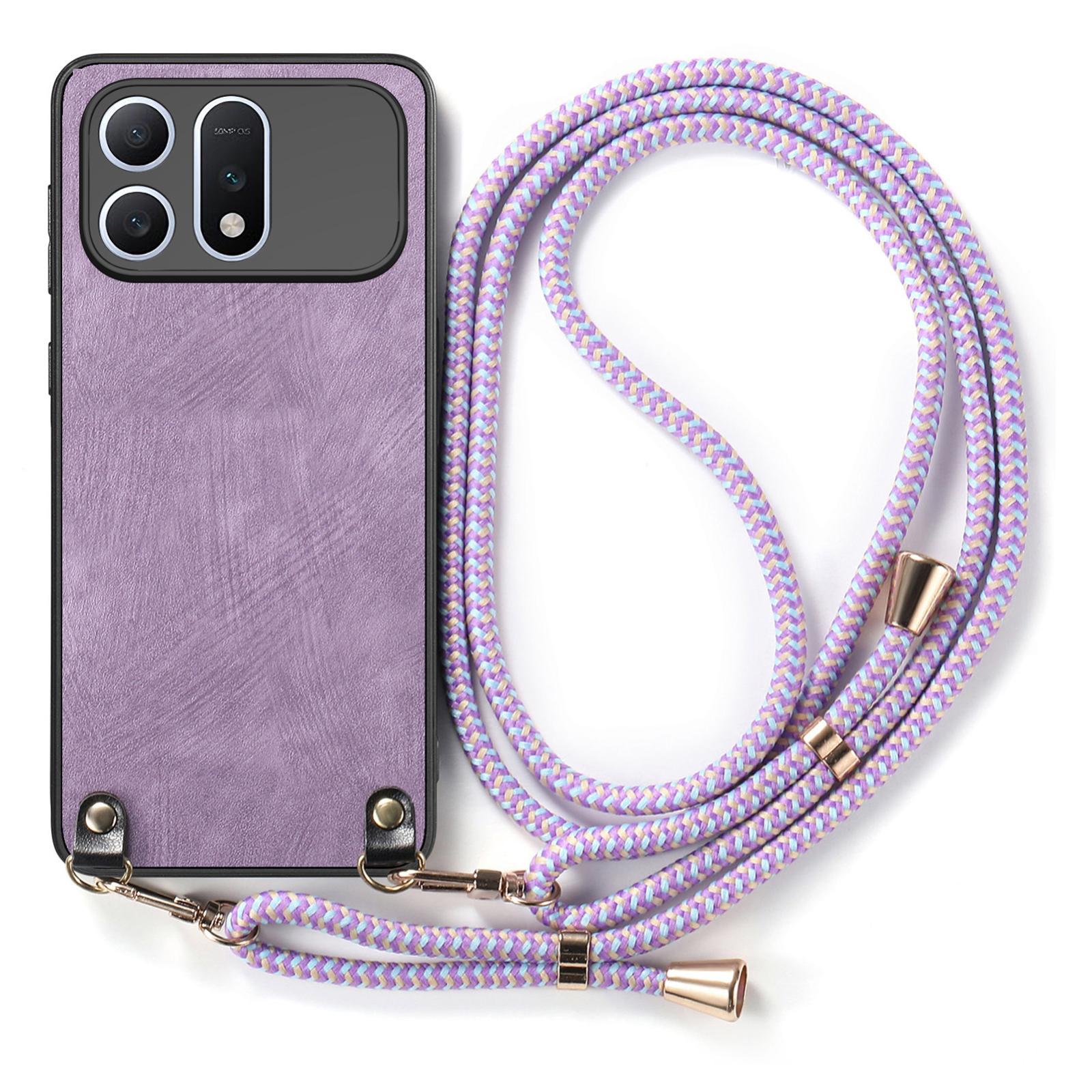 For Honor Win Turbo 5G Vintage Leather PC Back Cover Phone Case with Crossbody Strap(Purple) - Shopkiz.com