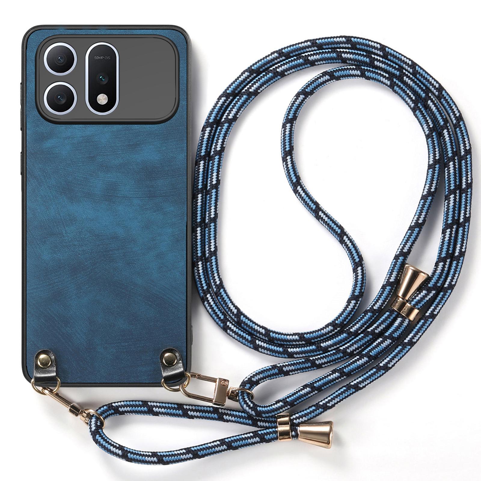 For Honor Win Turbo 5G Vintage Leather PC Back Cover Phone Case with Crossbody Strap(Blue) - Shopkiz.com