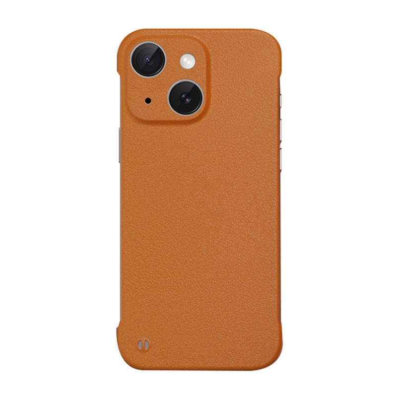 For iPhone 14 Frameless Litchi Texture PC Phone Case(Orange) - Shopkiz.com