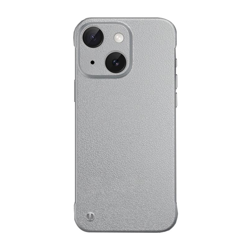 For iPhone 13 Frameless Litchi Texture PC Phone Case(Titanium Silver) - Shopkiz.com
