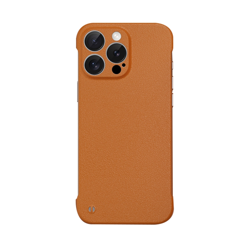 For iPhone 12 Pro Max Frameless Litchi Texture PC Phone Case(Orange) - Shopkiz.com