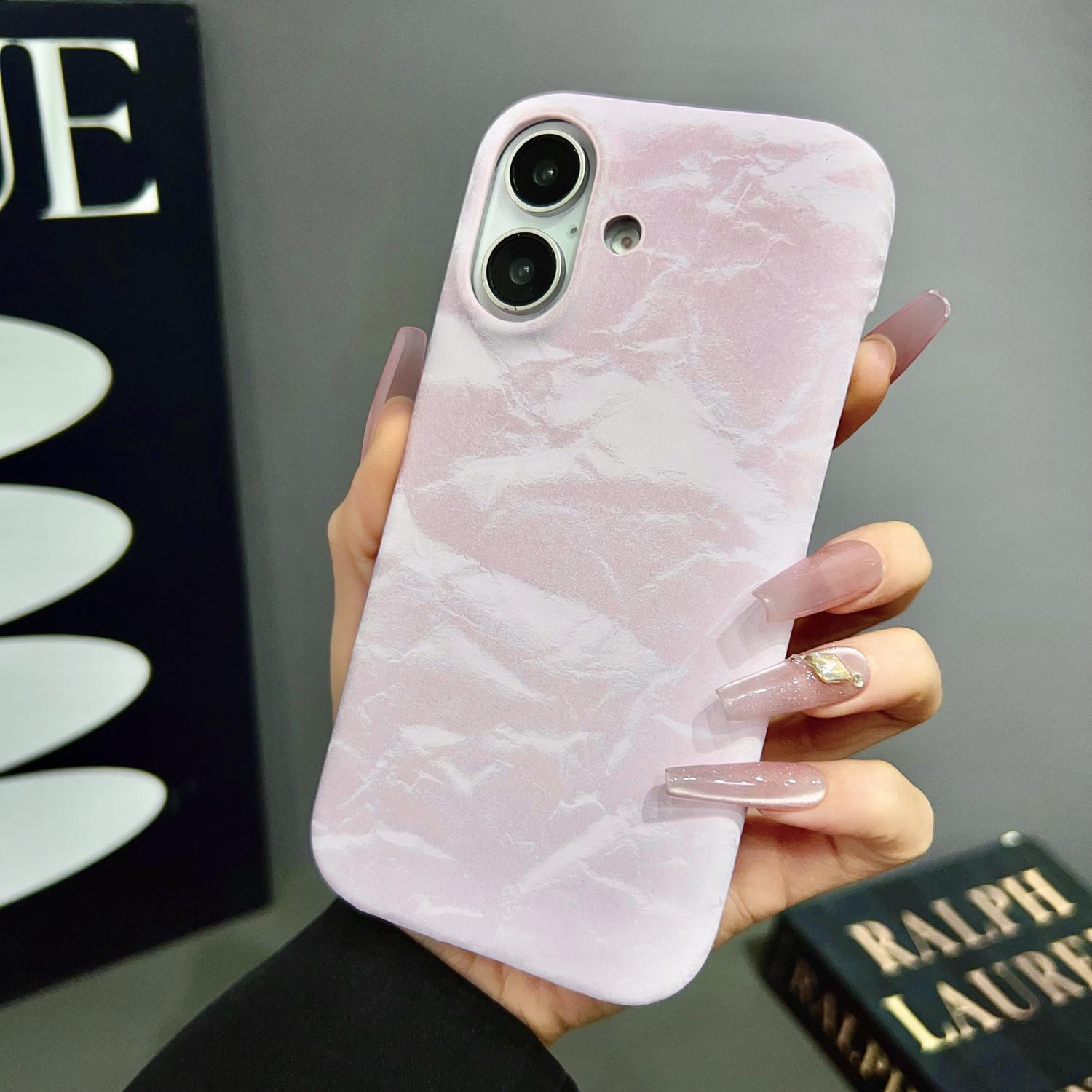 For iPhone 12 Velvet Leather PC Half Coverage Phone Case(Pink) - Shopkiz.com