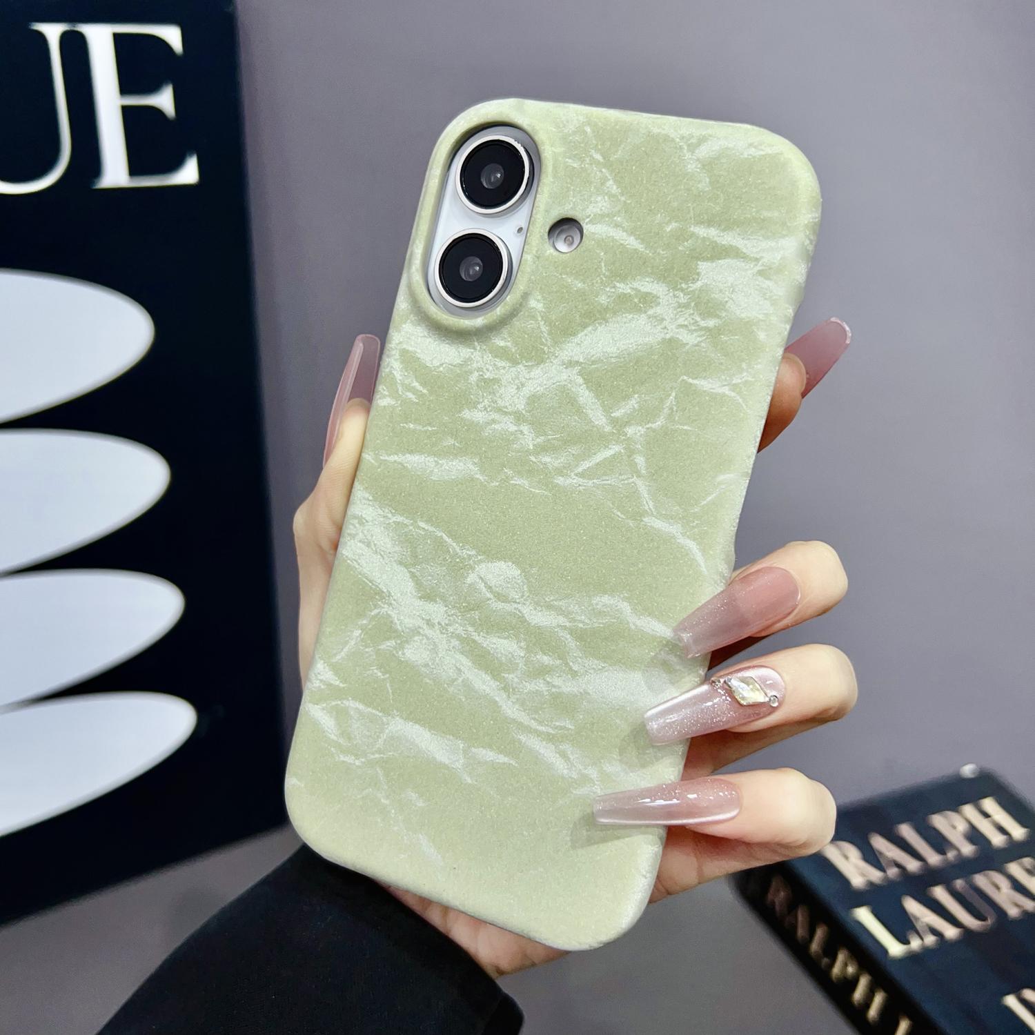 For iPhone 12 Velvet Leather PC Half Coverage Phone Case(Green) - Shopkiz.com