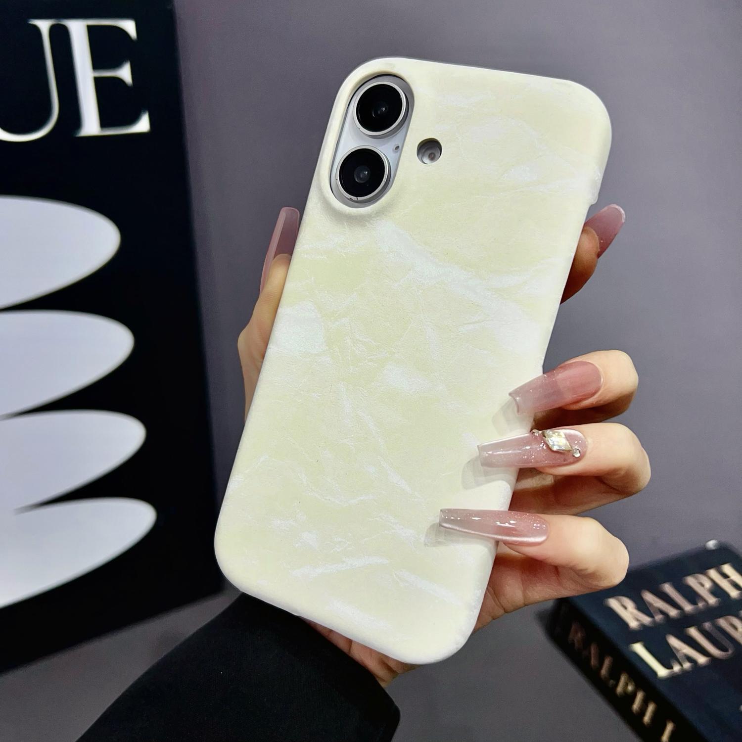 For iPhone 16 Pro Velvet Leather PC Half Coverage Phone Case(Yellow) - Shopkiz.com
