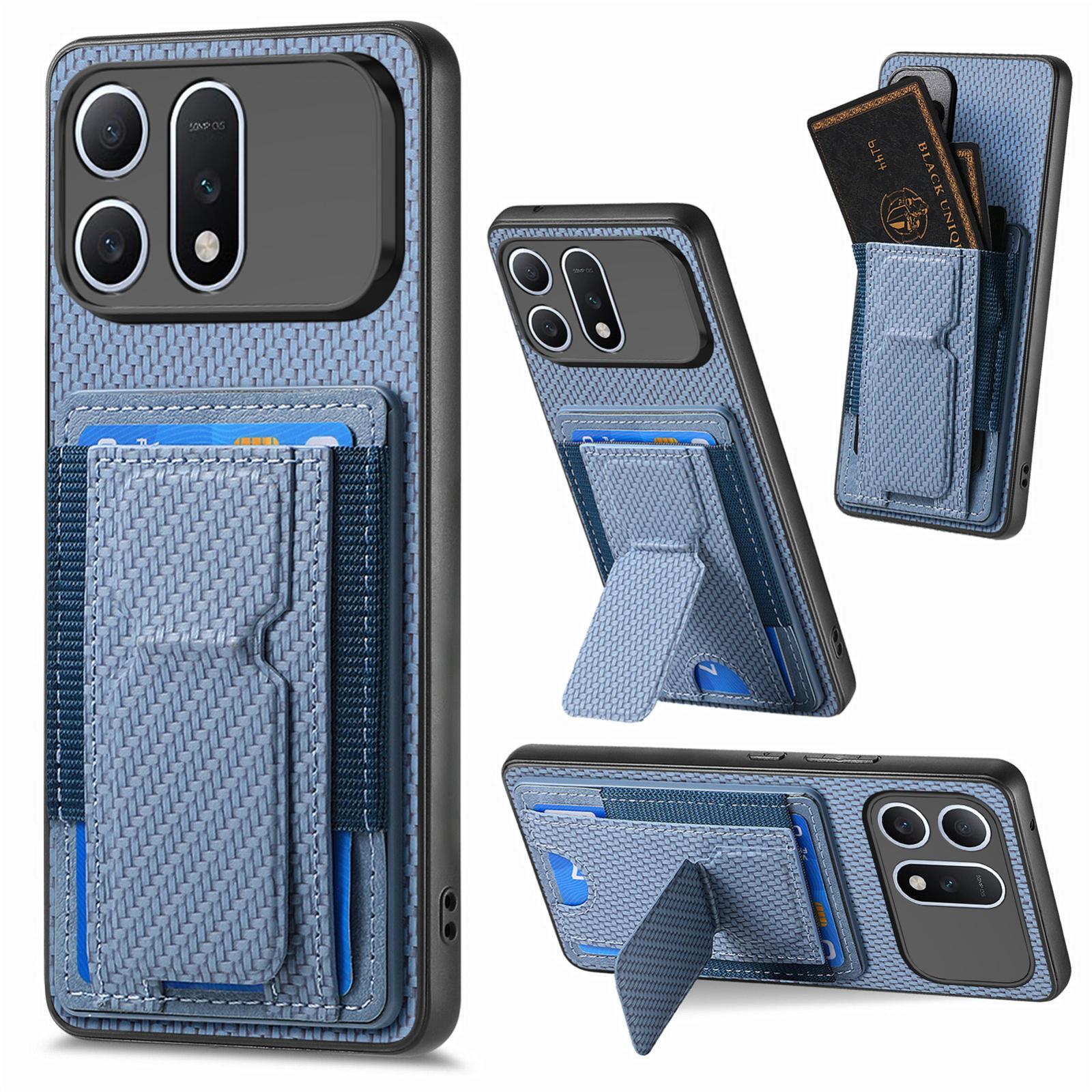 For Honor Win Turbo 5G Carbon Fiber Fold Stand Elastic Card Bag Phone Case(Blue) - Shopkiz.com