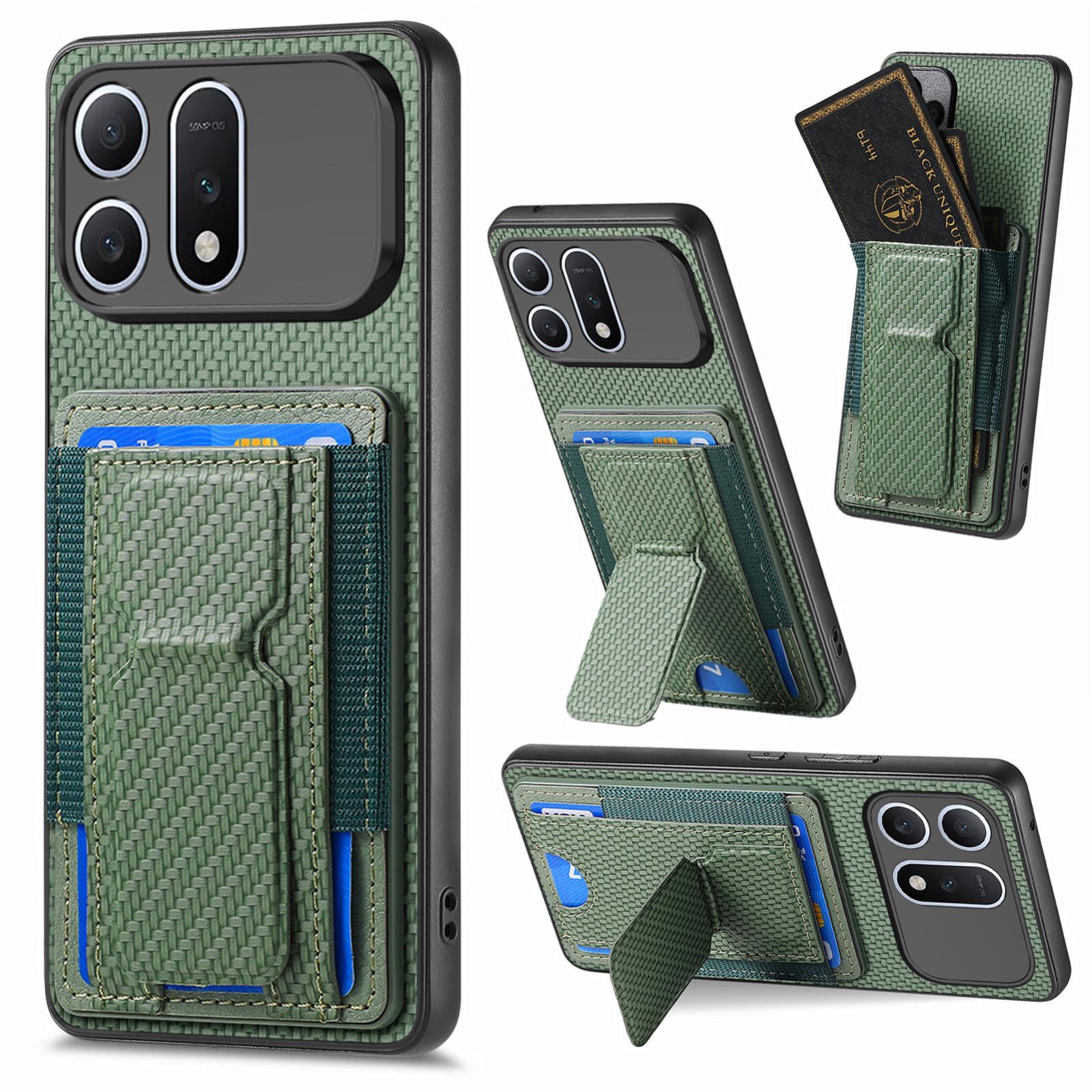 For Honor Win Turbo 5G Carbon Fiber Fold Stand Elastic Card Bag Phone Case(Green) - Shopkiz.com