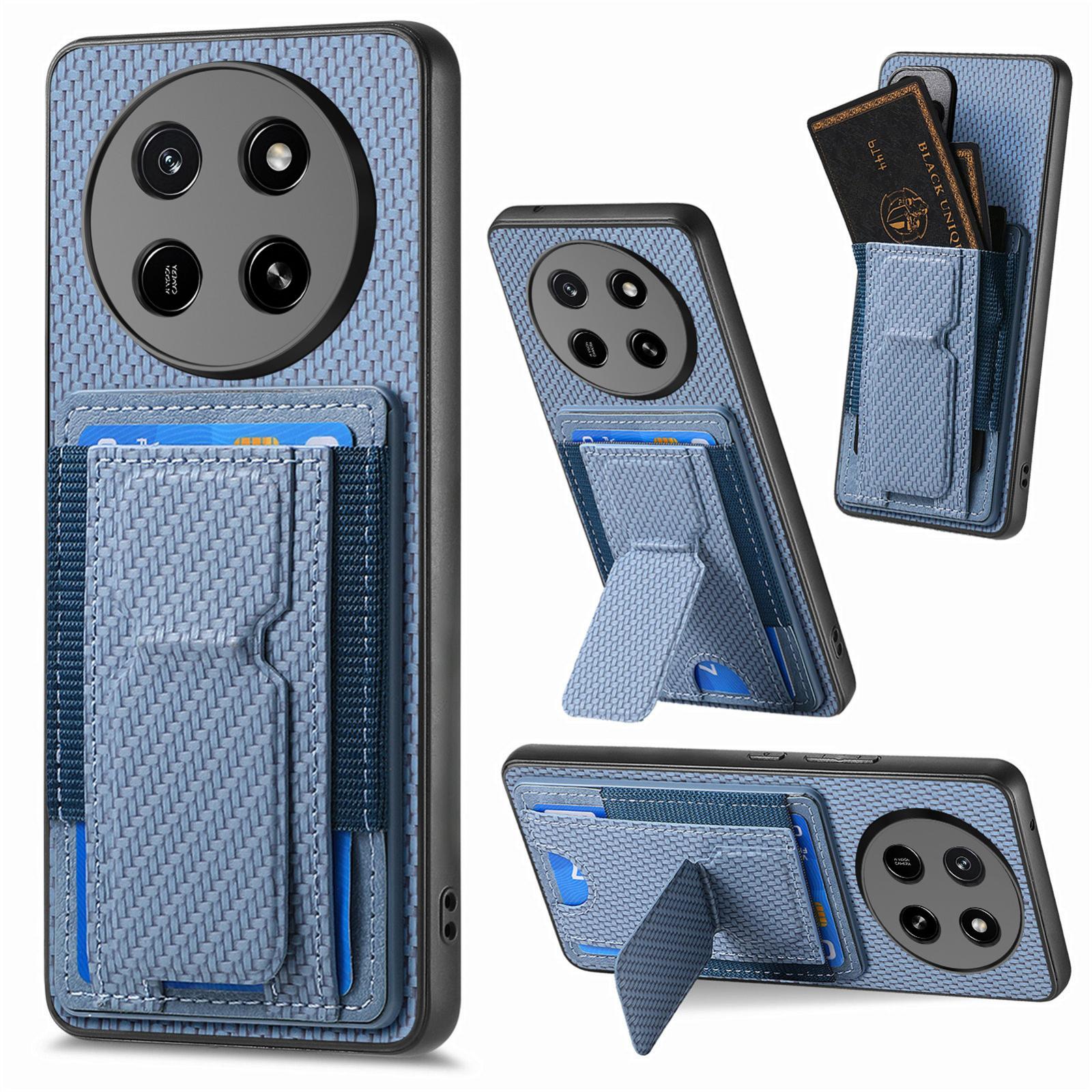 For Honor X80 Pro Max 5G Carbon Fiber Fold Stand Elastic Card Bag Phone Case(Blue) - Shopkiz.com