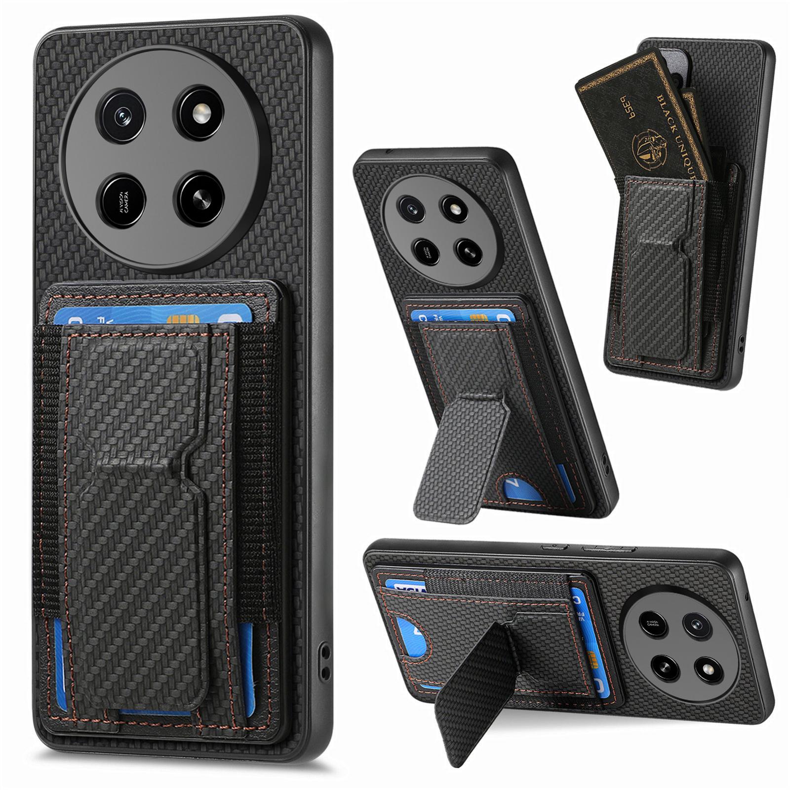 For Honor X80 Pro Max 5G Carbon Fiber Fold Stand Elastic Card Bag Phone Case(Black) - Shopkiz.com