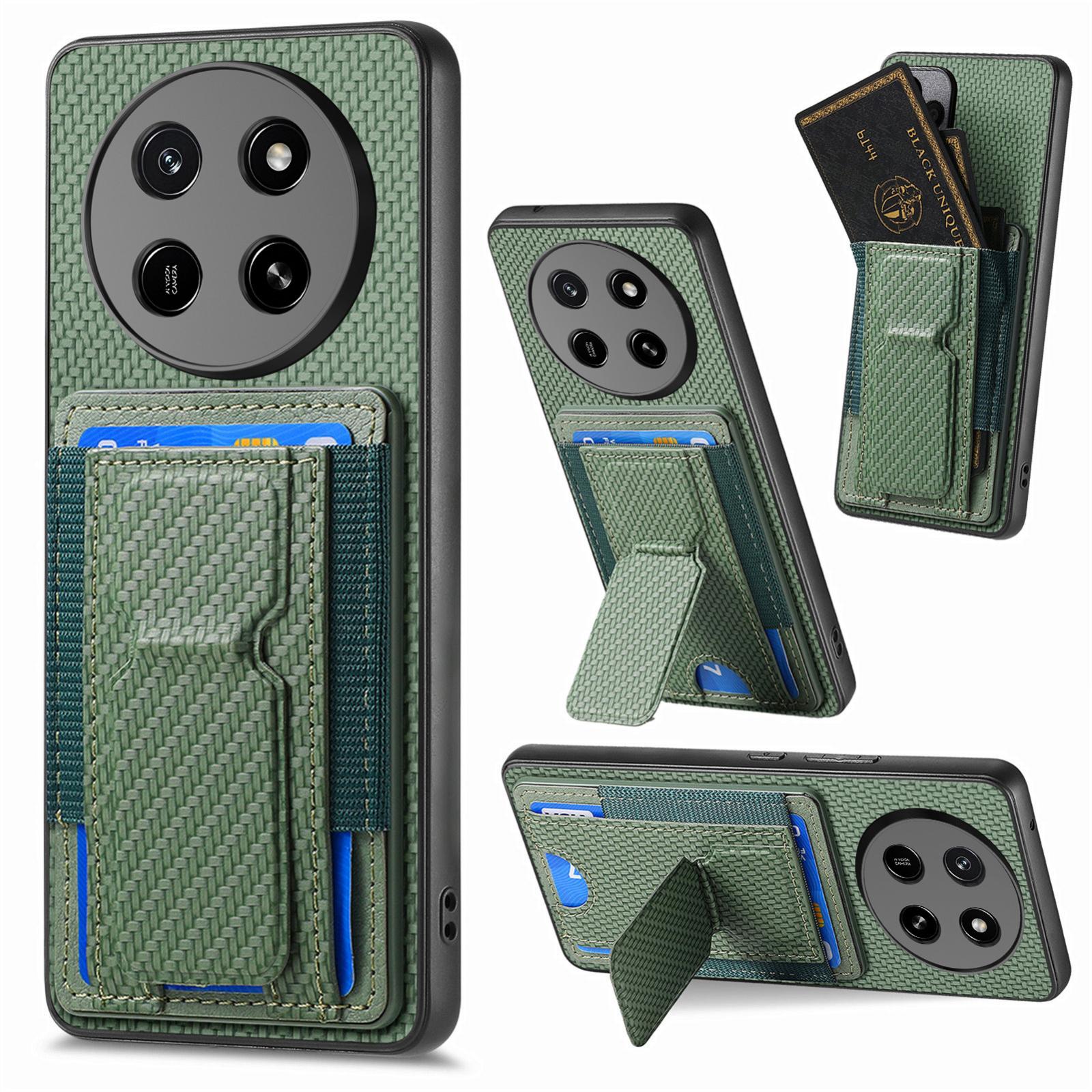 For Honor X80 Pro Max 5G Carbon Fiber Fold Stand Elastic Card Bag Phone Case(Green) - Shopkiz.com