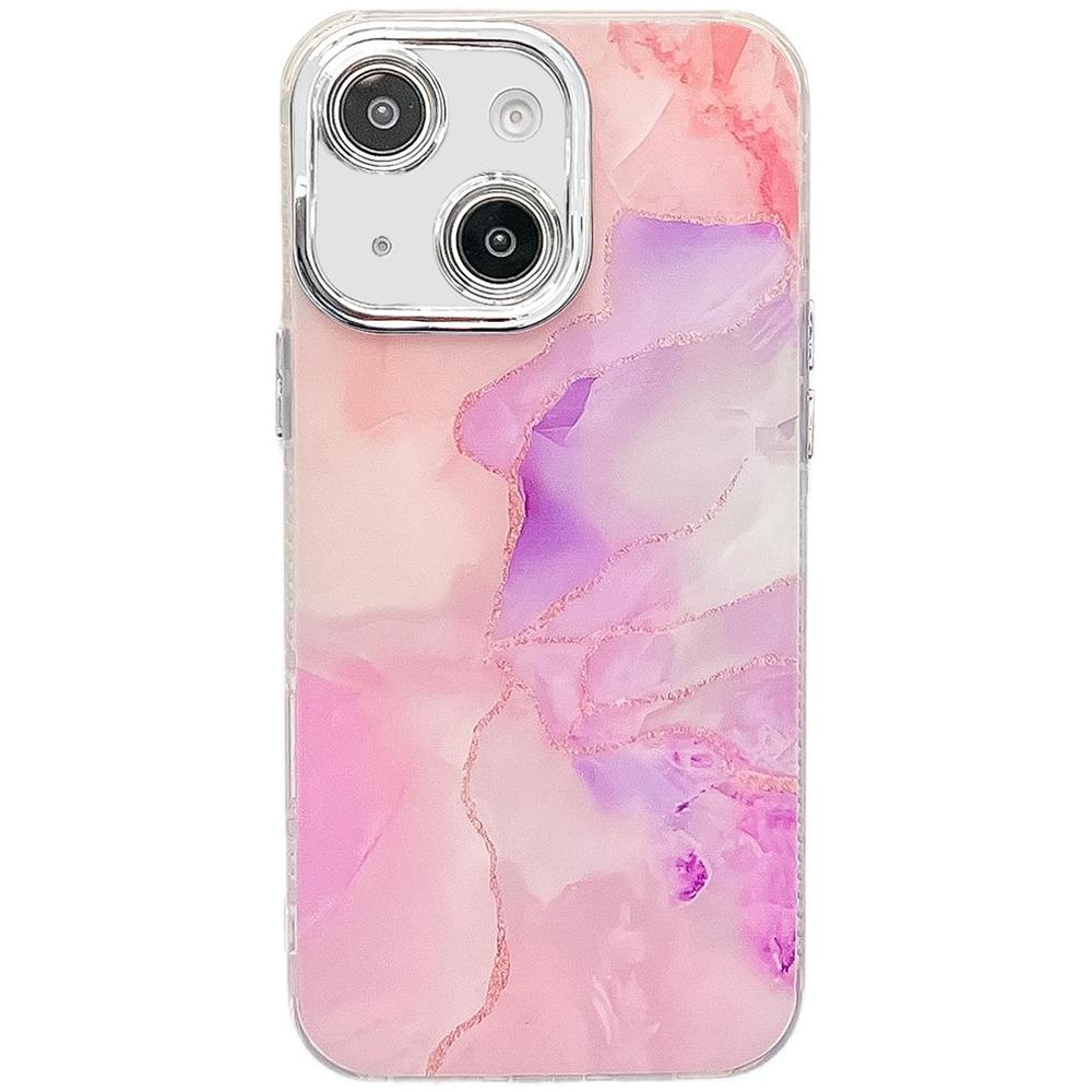 For iPhone 14 Electroplated Marble Texture Phone Case(Pink Purple M4) - Shopkiz.com
