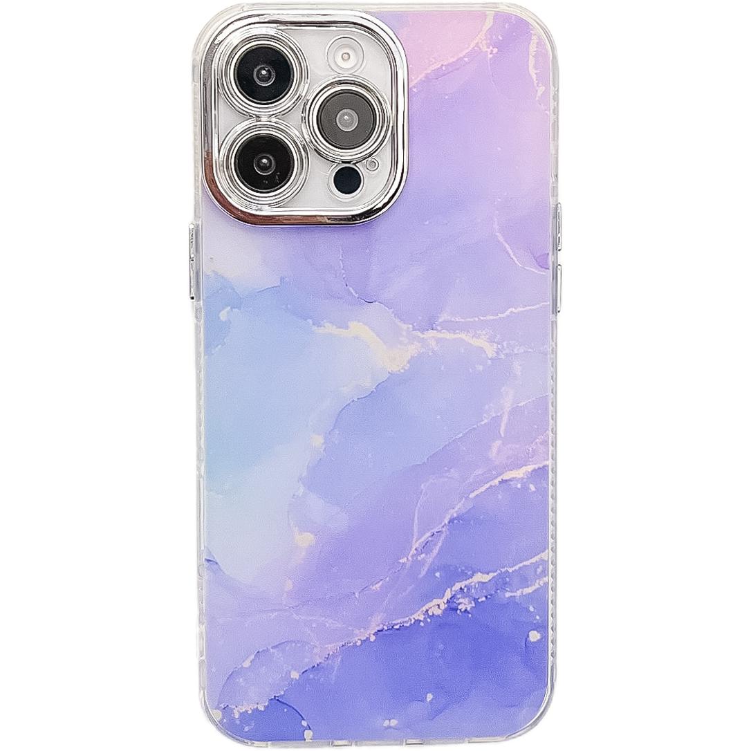 For iPhone 14 Pro Max Electroplated Marble Texture Phone Case(Blue Purple M10) - Shopkiz.com
