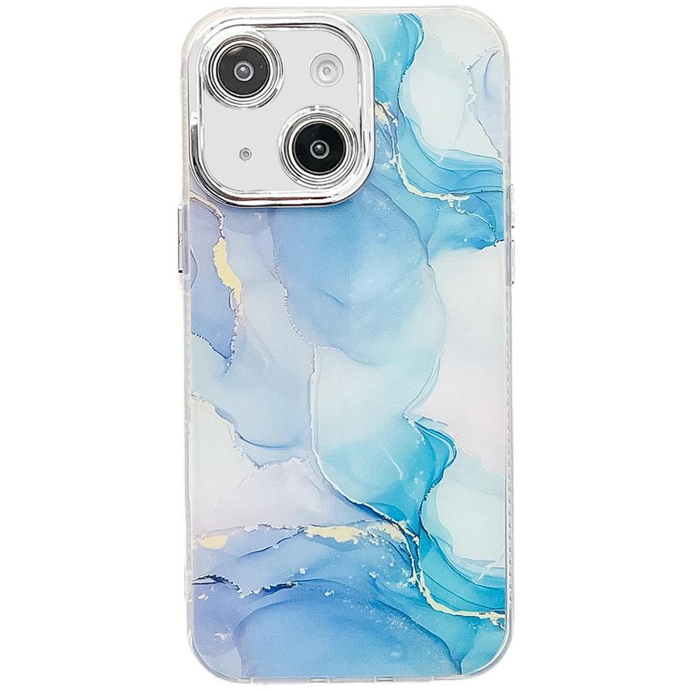For iPhone 15 Electroplated Marble Texture Phone Case(Blue Green M9) - Shopkiz.com