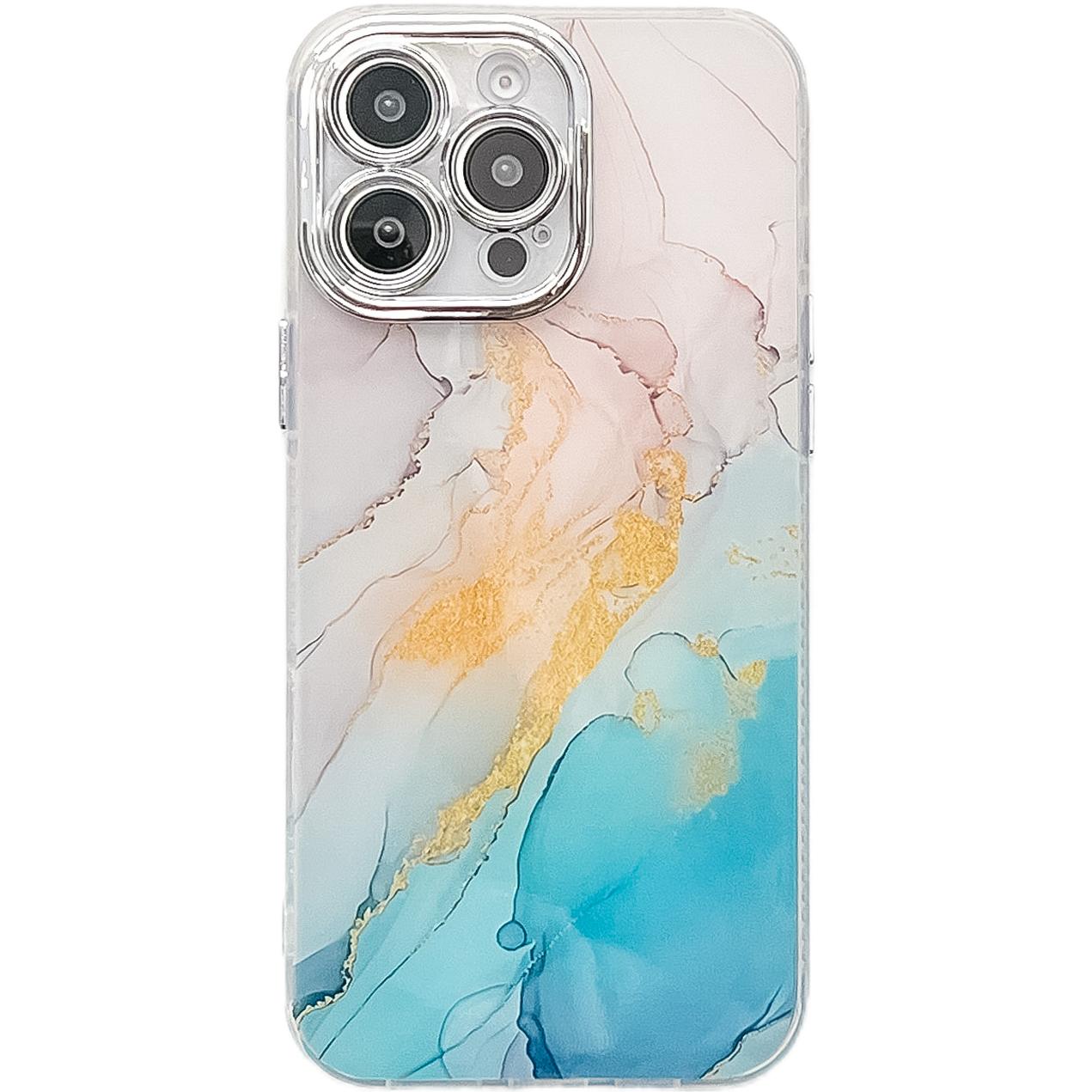 For iPhone 16 Pro Max Electroplated Marble Texture Phone Case(Yellow Green M13) - Shopkiz.com