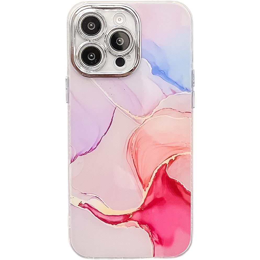 For iPhone 16 Pro Electroplated Marble Texture Phone Case(Red M7) - Shopkiz.com