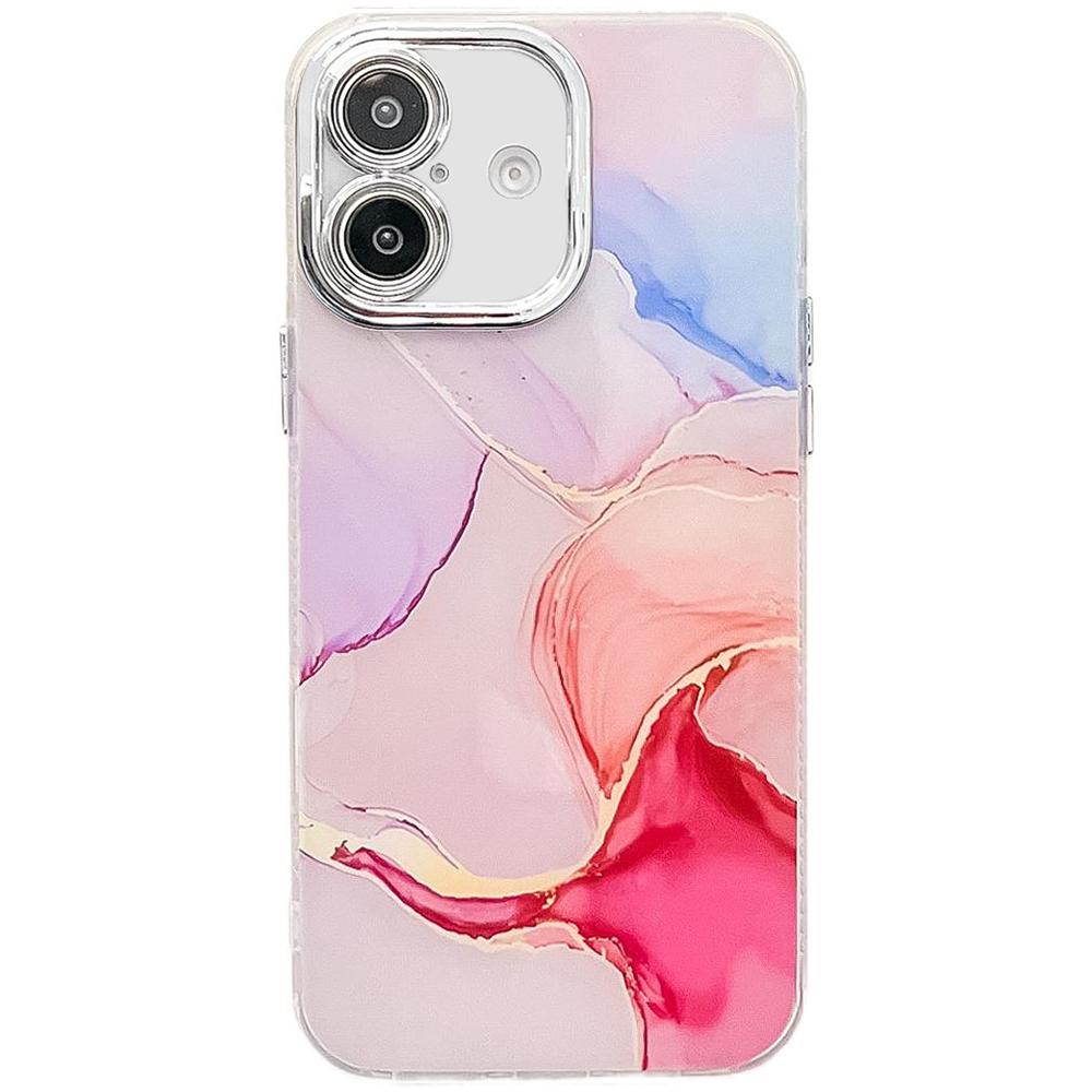 For iPhone 16 Electroplated Marble Texture Phone Case(Red M7) - Shopkiz.com