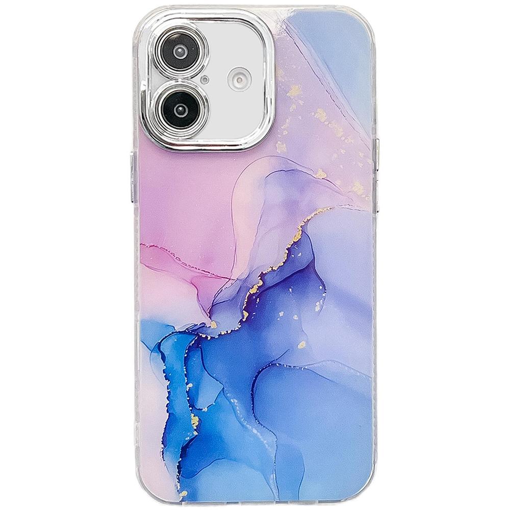 For iPhone 16 Electroplated Marble Texture Phone Case(Purple Blue M18) - Shopkiz.com