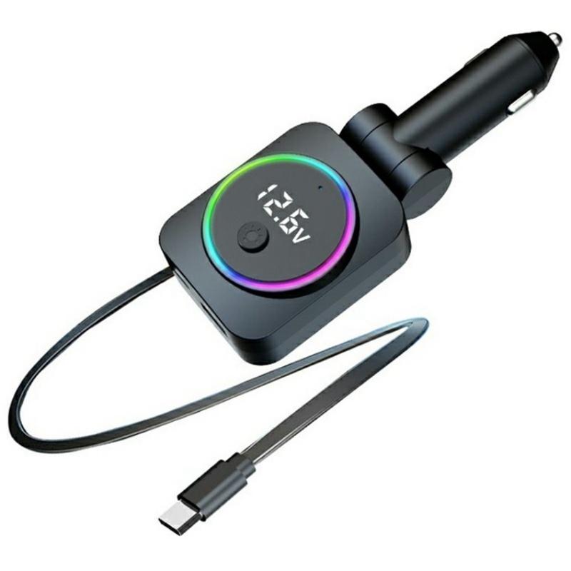 K38 Retractable Cable USB + Type-C Car Charger PD 30W Fast Charging Cigarette Lighter Adapter - Shopkiz.com