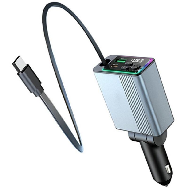 C77 Car Charger FM Transmitter Fast Charging Adapter with PD 30W Extendable Type-C Cable - Shopkiz.com