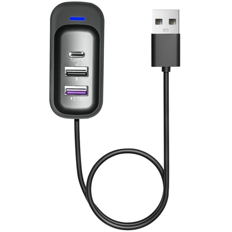 Y1 Type-C and Dual USB Car Rear Seat Charger Fast Charging Adapter with 1m Extension Cable - Shopkiz.com
