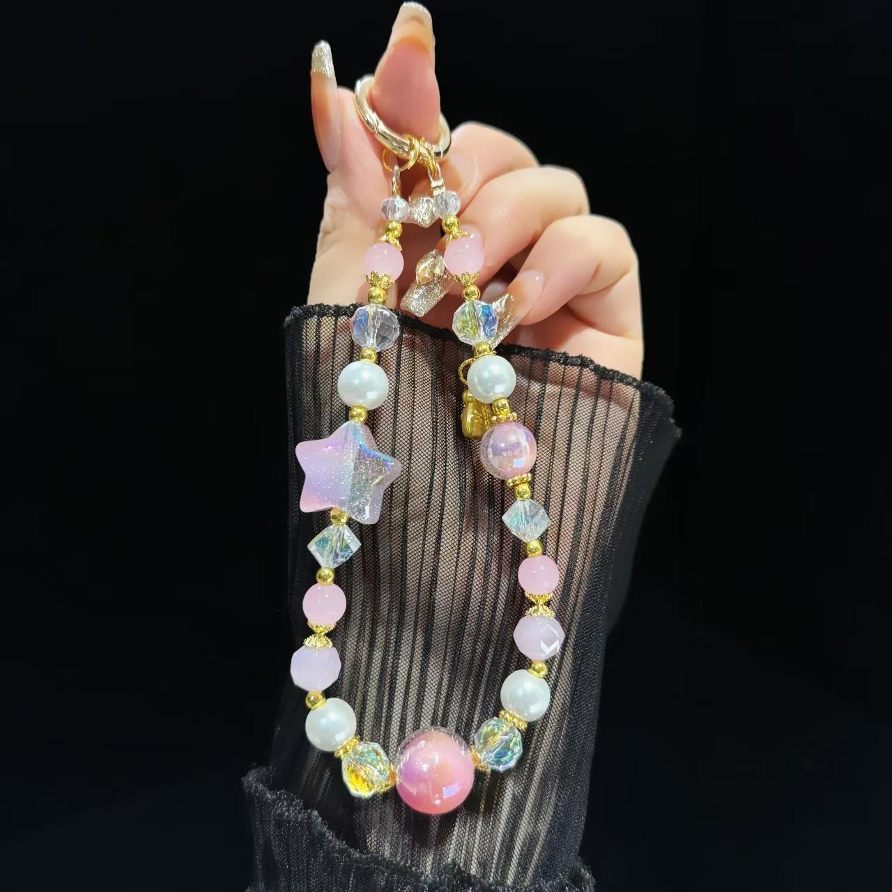 Starry Sky Beads Pentagram Mobile Phone Chain(Pink) - Shopkiz.com