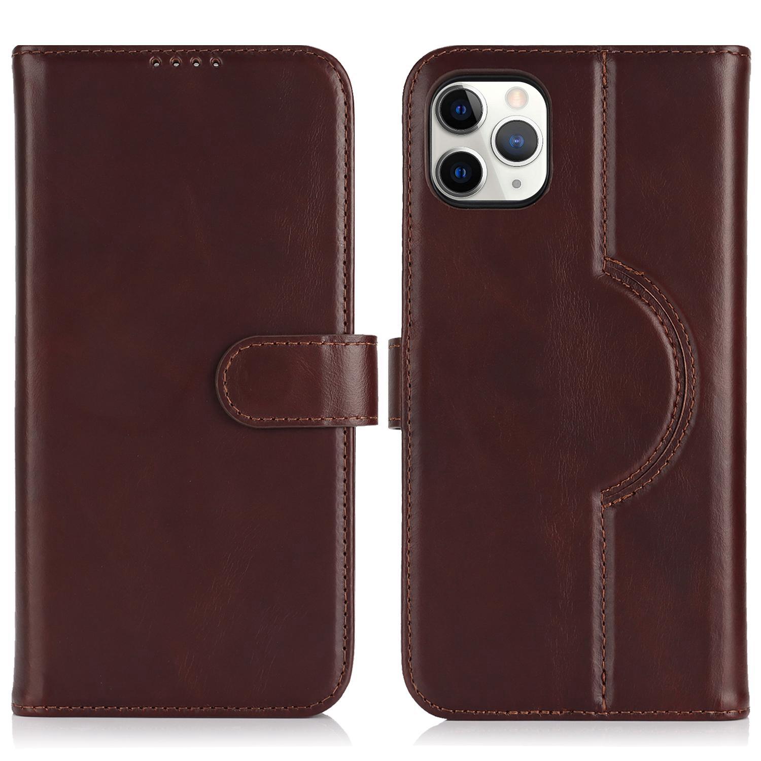 For iPhone 11 Pro Max Genuine Leather Card Wallet MagSafe Phone Case(Dark Brown) - Shopkiz.com