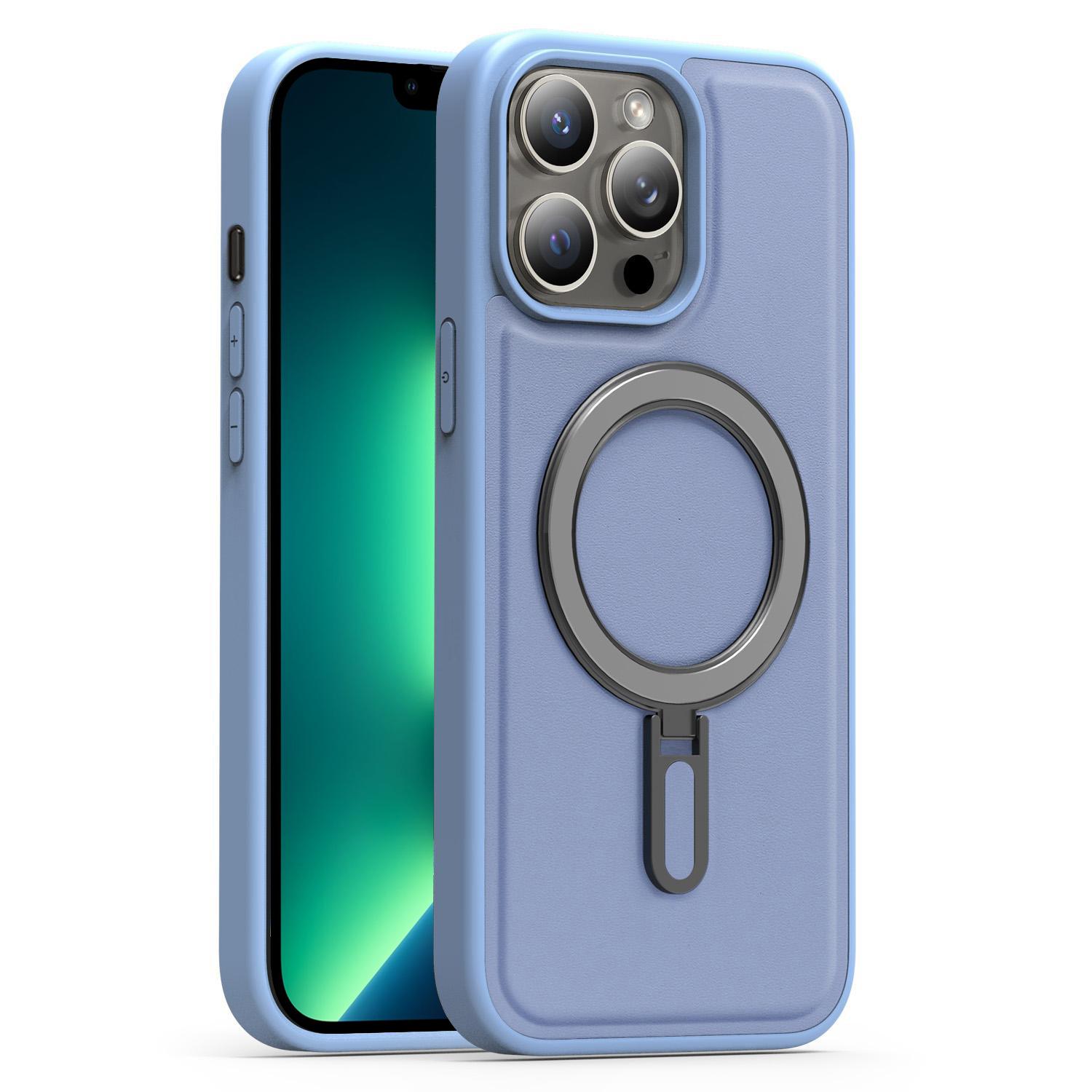 For iPhone 13 Pro Max Silver Shield MagSafe Holder Shockproof Phone Case(Blue) - Shopkiz.com