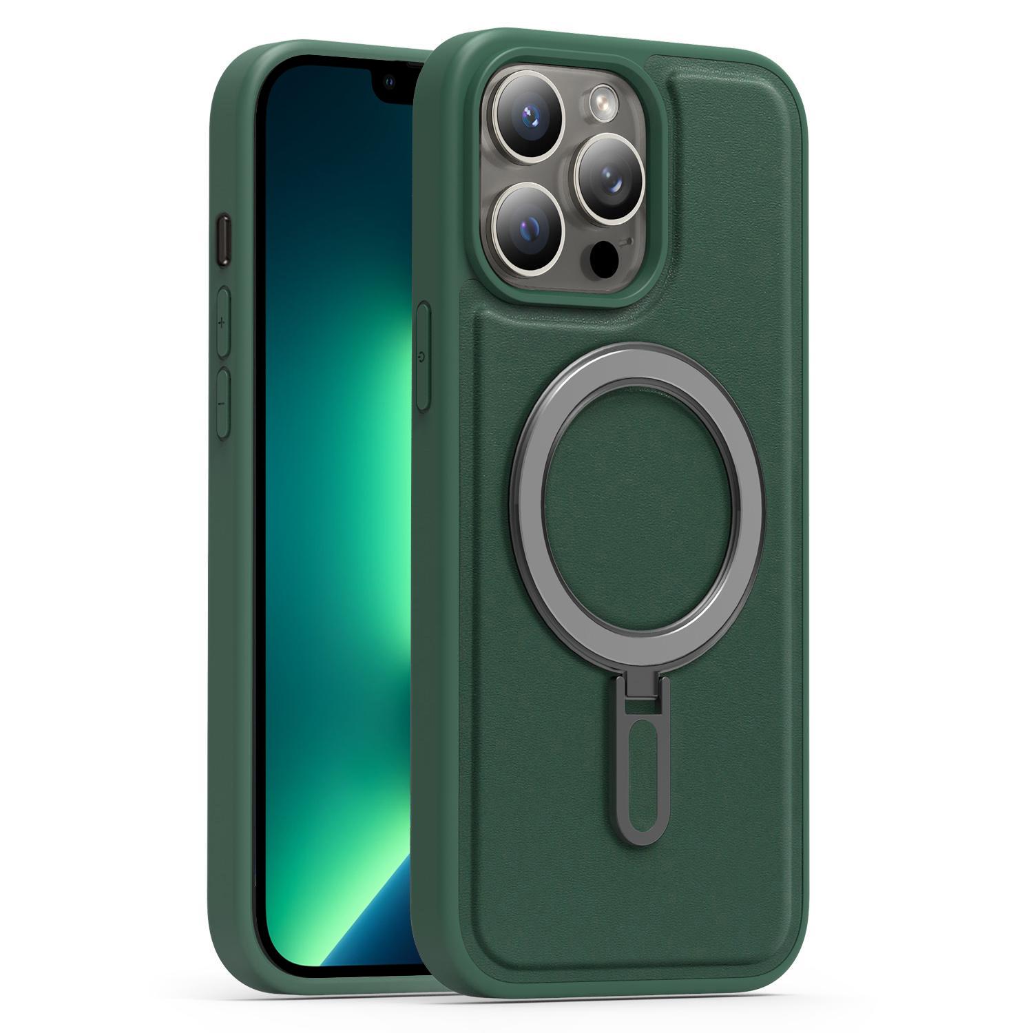 For iPhone 13 Pro Max Silver Shield MagSafe Holder Shockproof Phone Case(Green) - Shopkiz.com