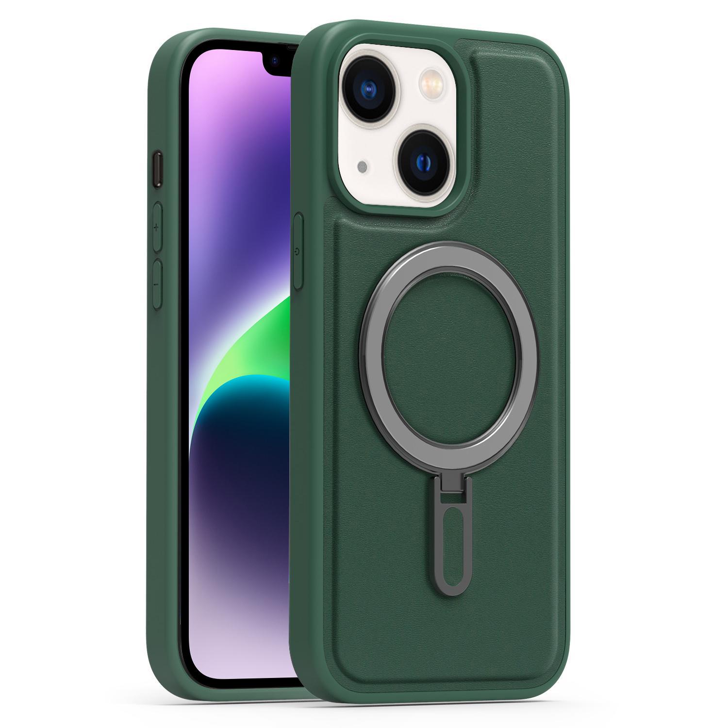 For iPhone 14 Silver Shield MagSafe Holder Shockproof Phone Case(Green) - Shopkiz.com