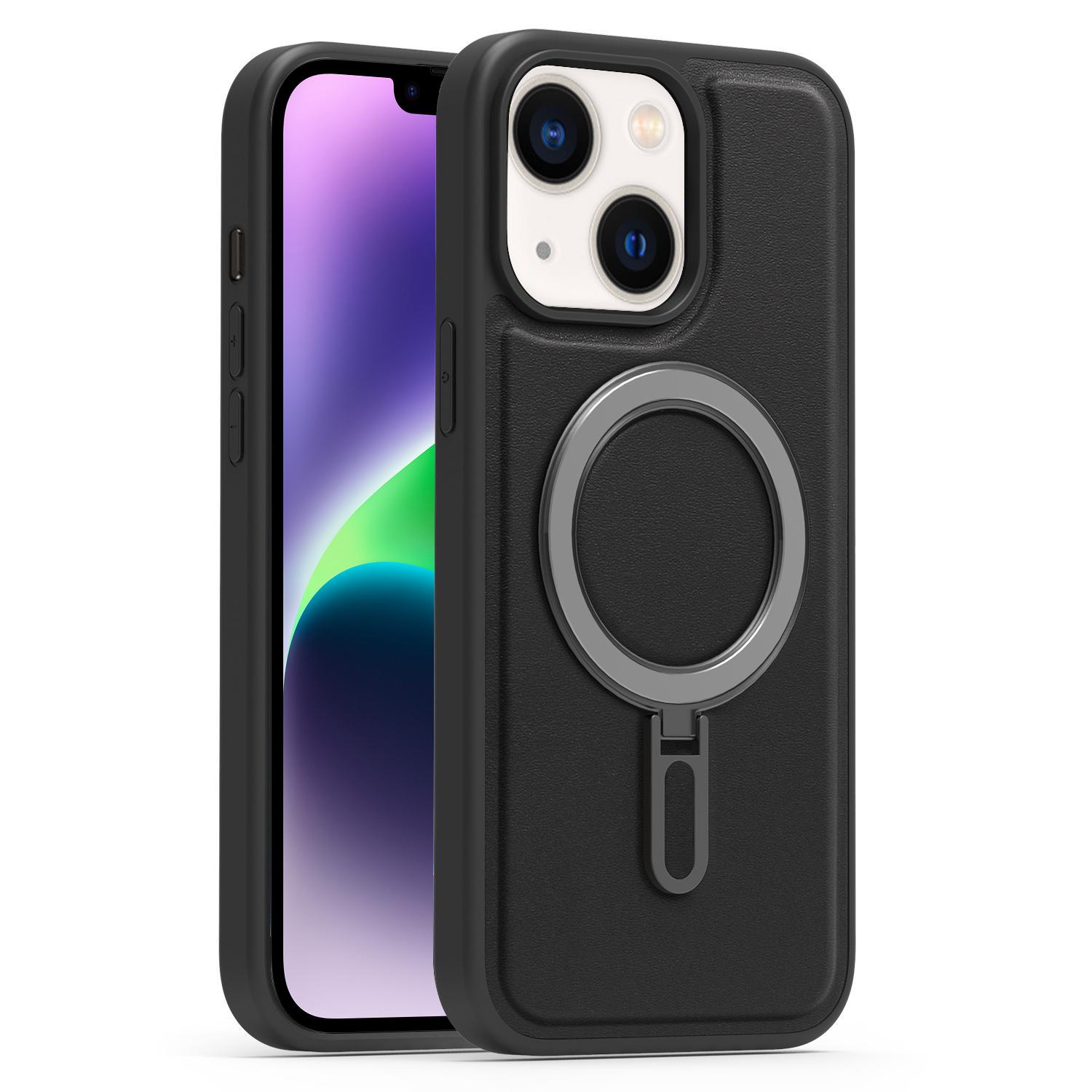 For iPhone 14 Silver Shield MagSafe Holder Shockproof Phone Case(Black) - Shopkiz.com