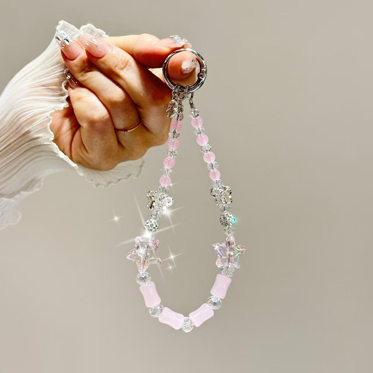 Bamboo Silver Butterfly Phone Chain(Pink) - Shopkiz.com