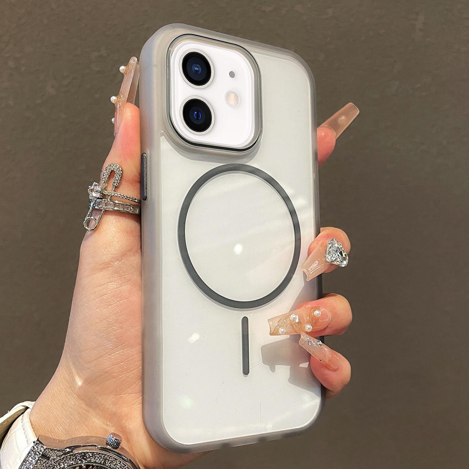 For iPhone 11 Translucent Armor MagSafe N52 Thin Circle Phone Case(Transparent Grey) - Shopkiz.com