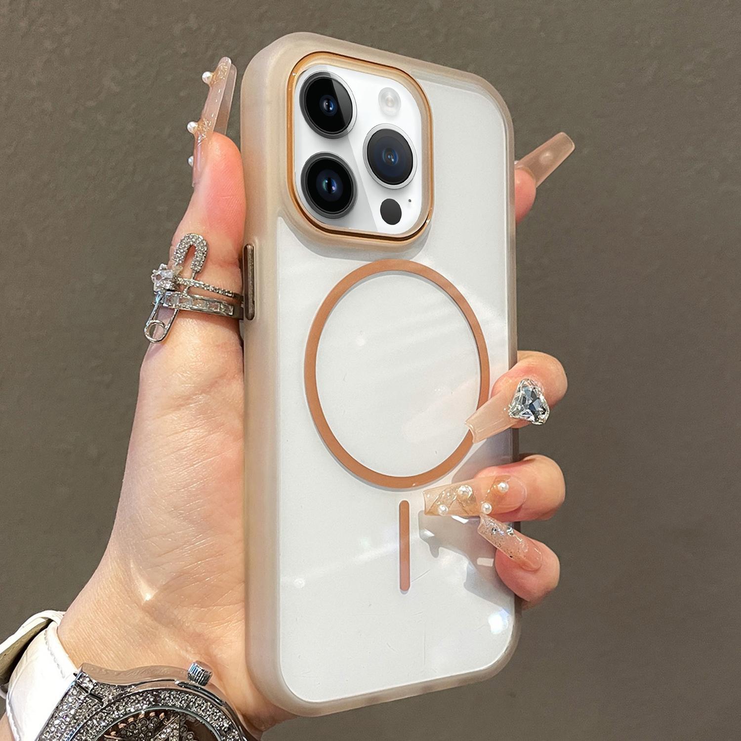 For iPhone 12 Pro Max Translucent Armor MagSafe N52 Thin Circle Phone Case(Transparent Gold) - Shopkiz.com