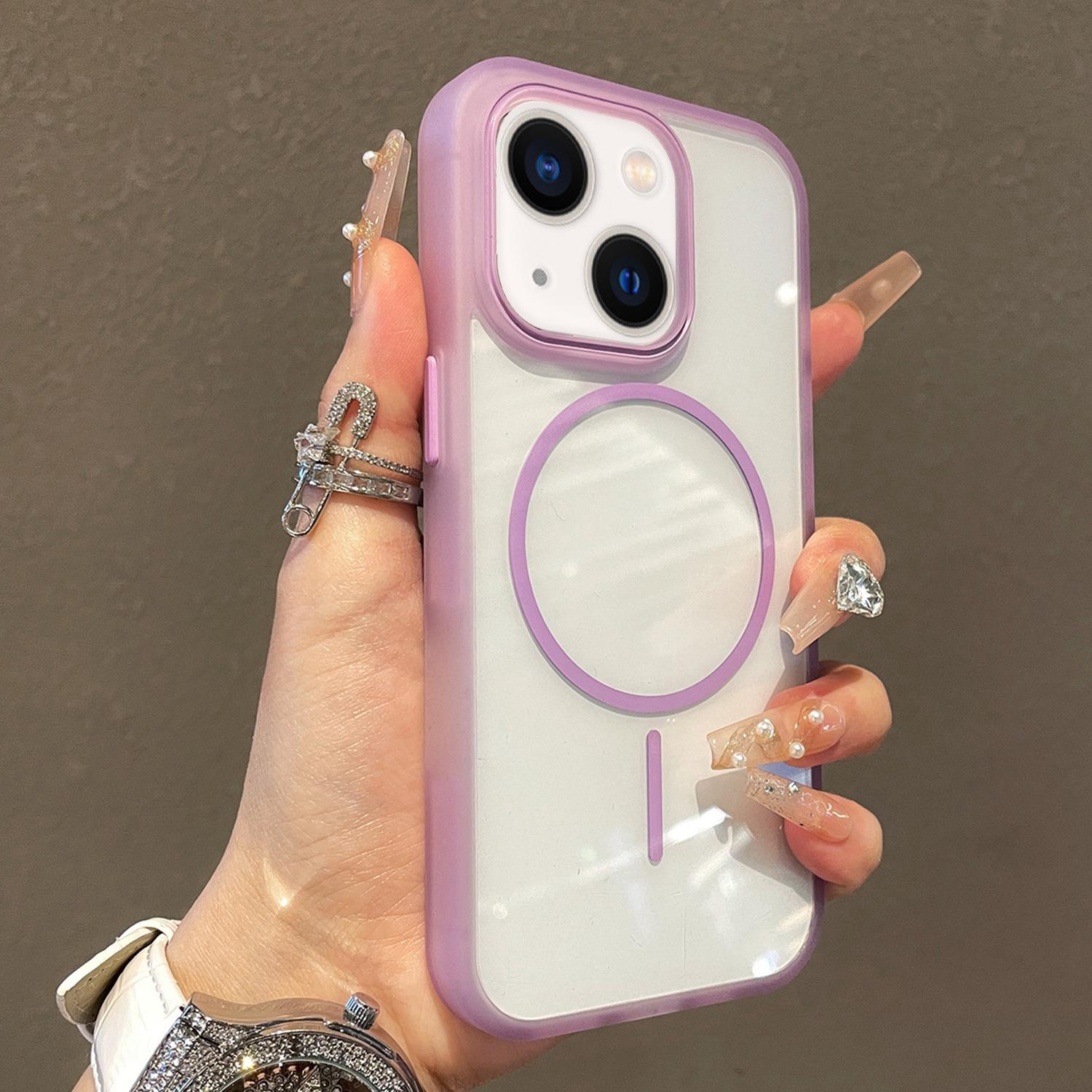 For iPhone 13 Translucent Armor MagSafe N52 Thin Circle Phone Case(Transparent Purple) - Shopkiz.com