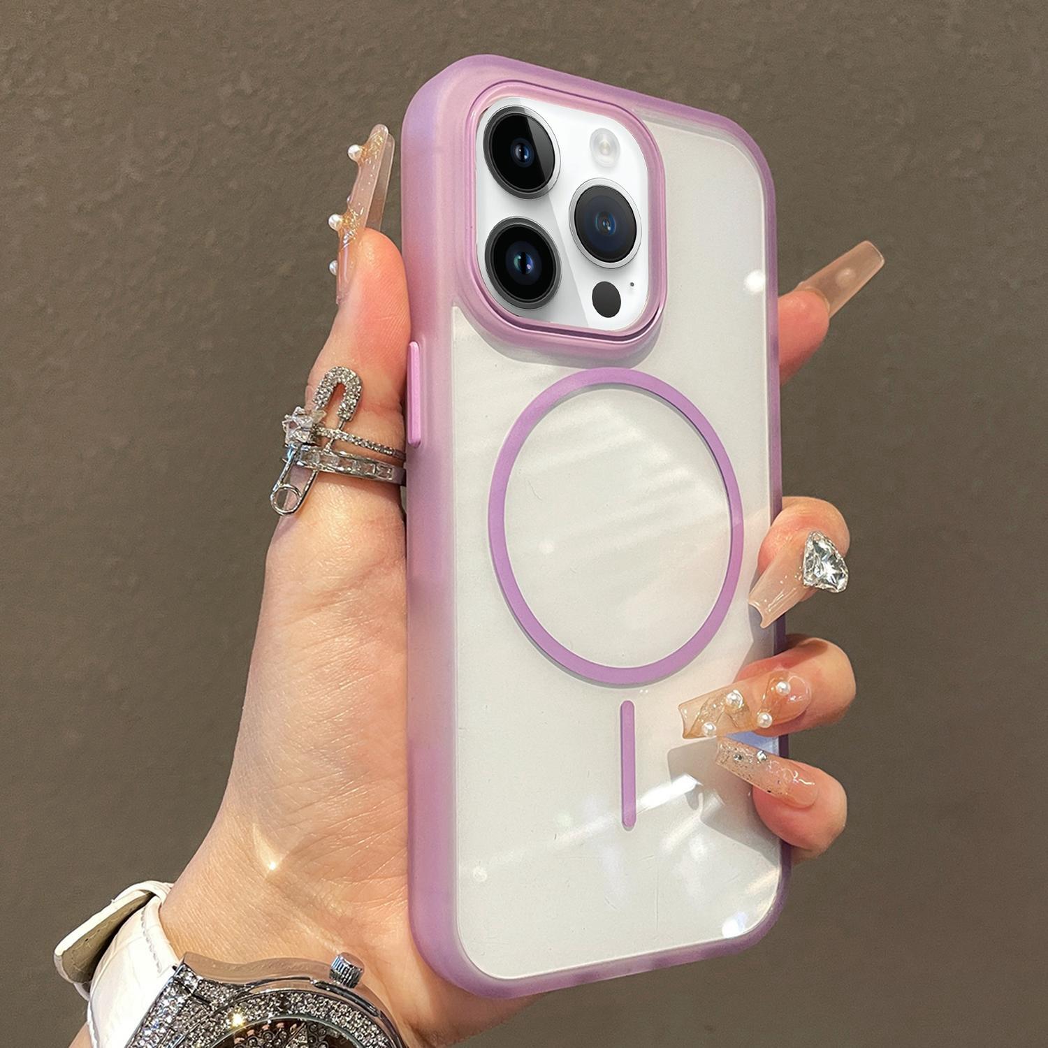 For iPhone 14 Pro Translucent Armor MagSafe N52 Thin Circle Phone Case(Transparent Purple) - Shopkiz.com