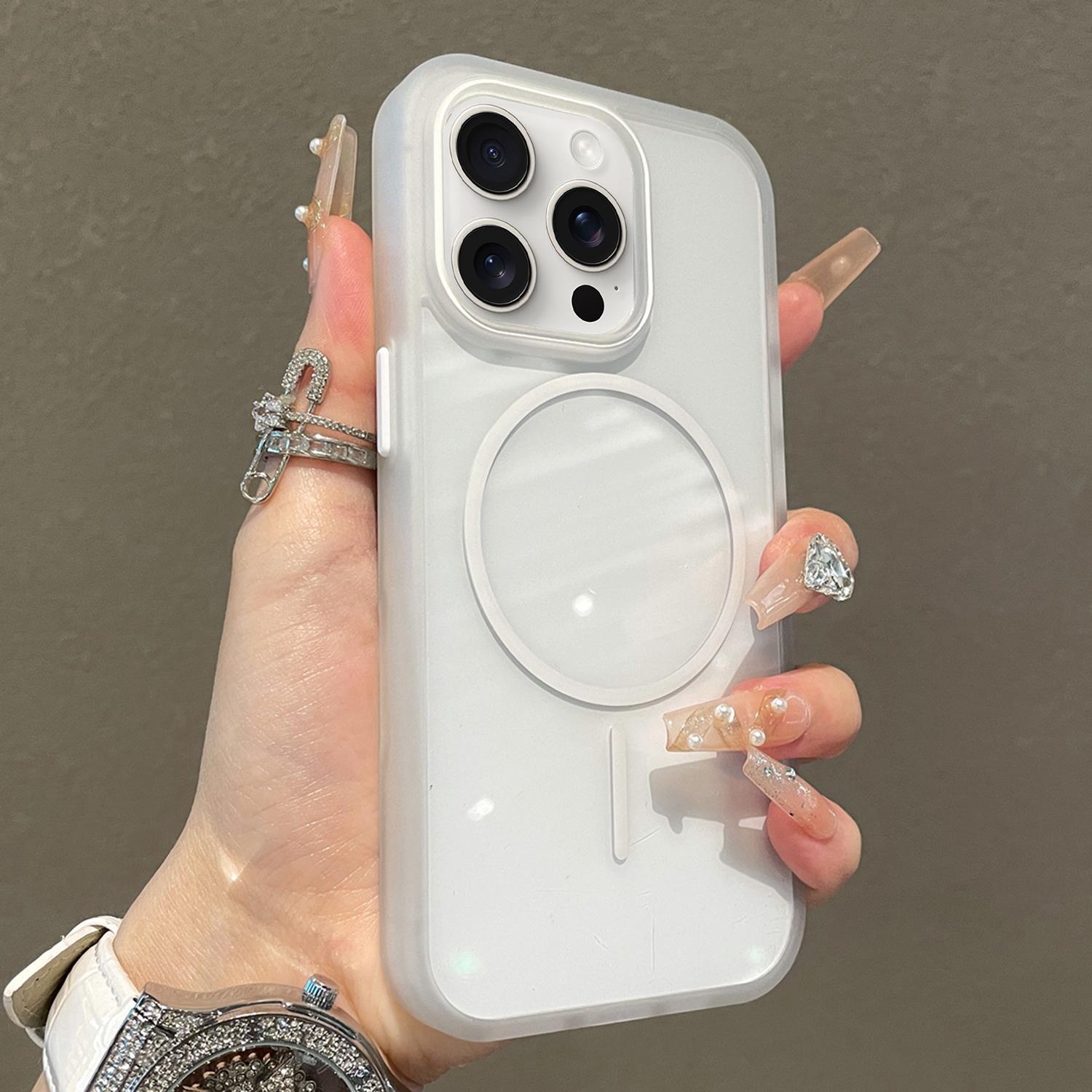 For iPhone 15 Pro Max Translucent Armor MagSafe N52 Thin Circle Phone Case(Transparent) - Shopkiz.com