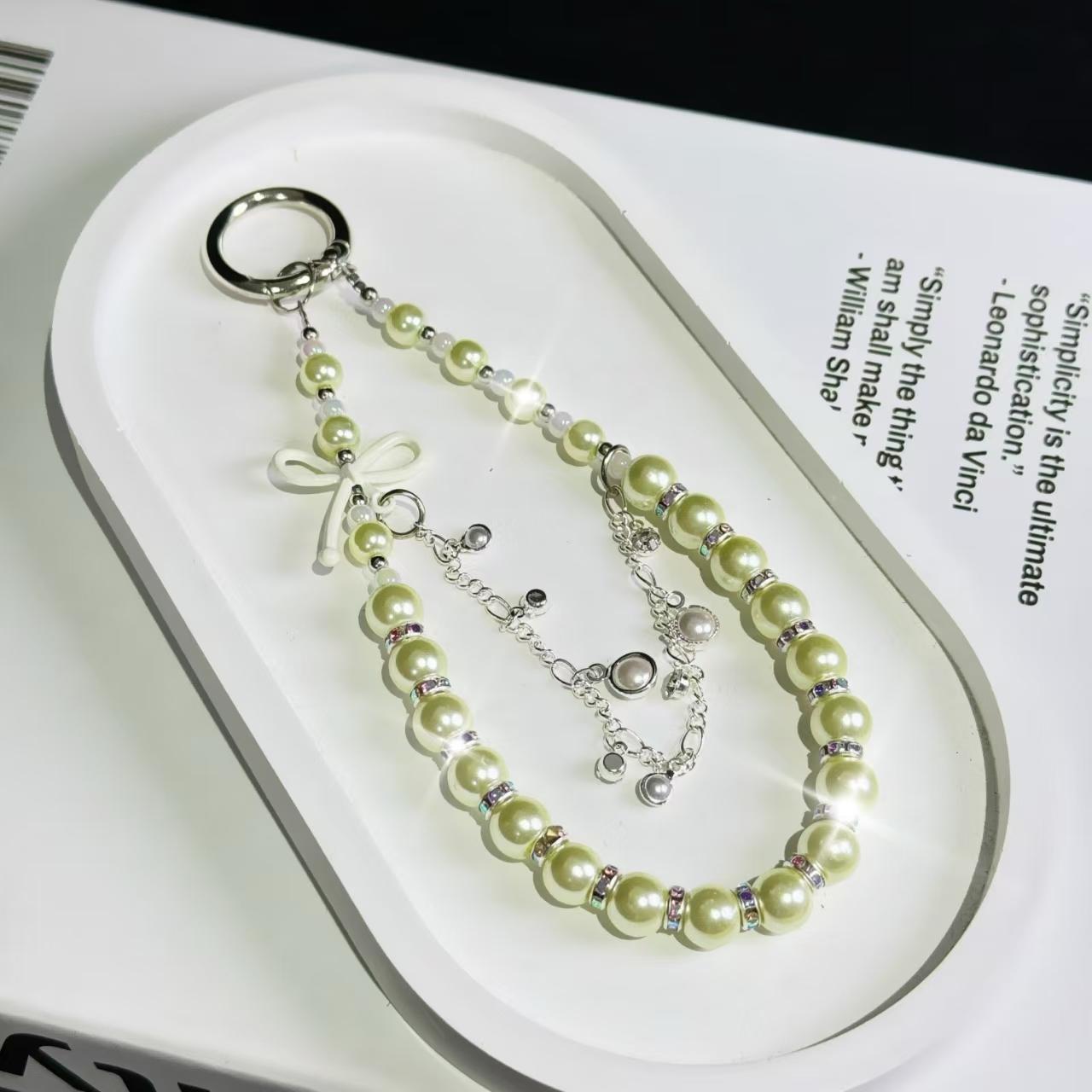 Bow Glass Pearl Mobile Phone Chain(Green) - Shopkiz.com