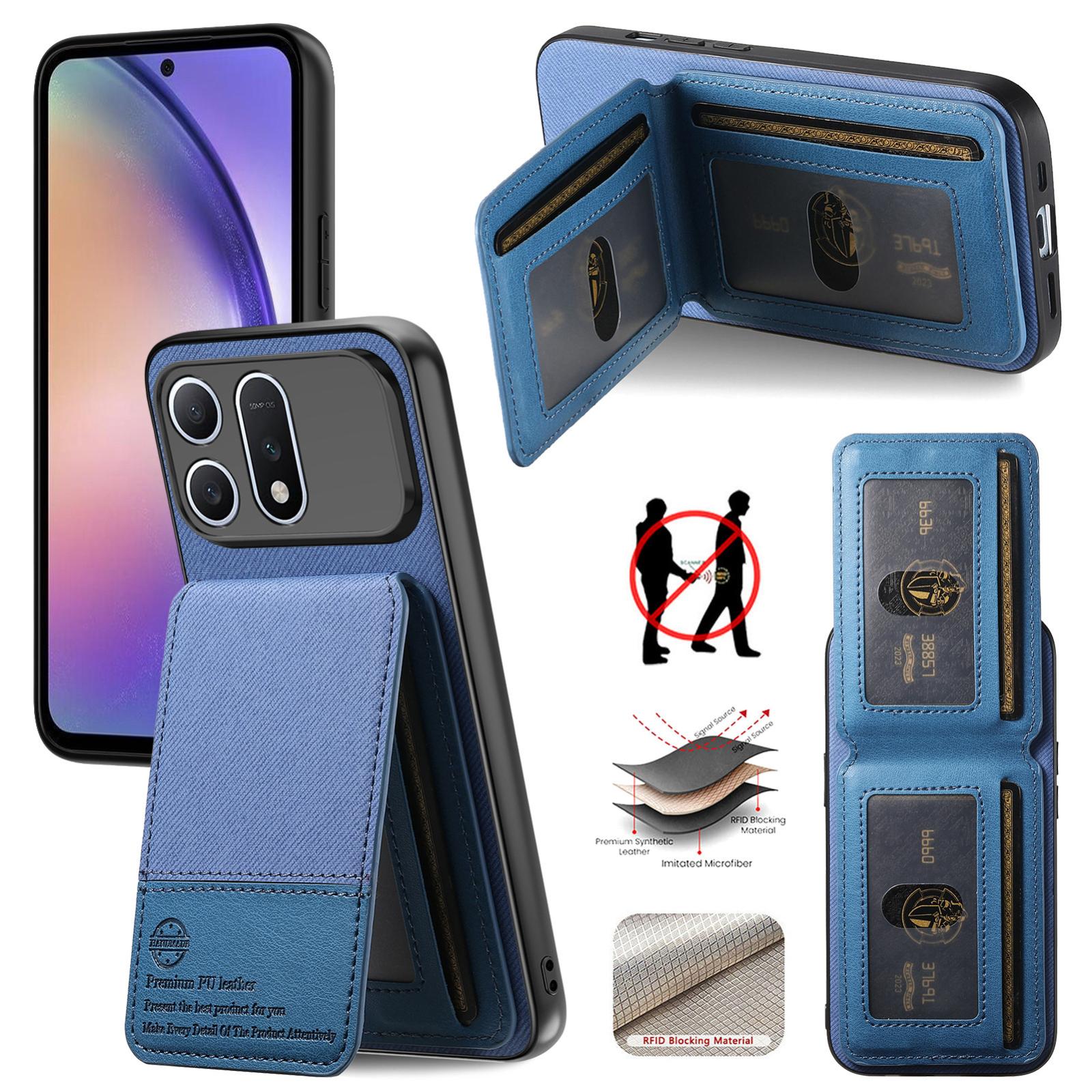 For Honor Win Turbo 5G Twill Fabric Leather Vertical Flip RFID Card Bag Phone Case(Blue) - Shopkiz.com